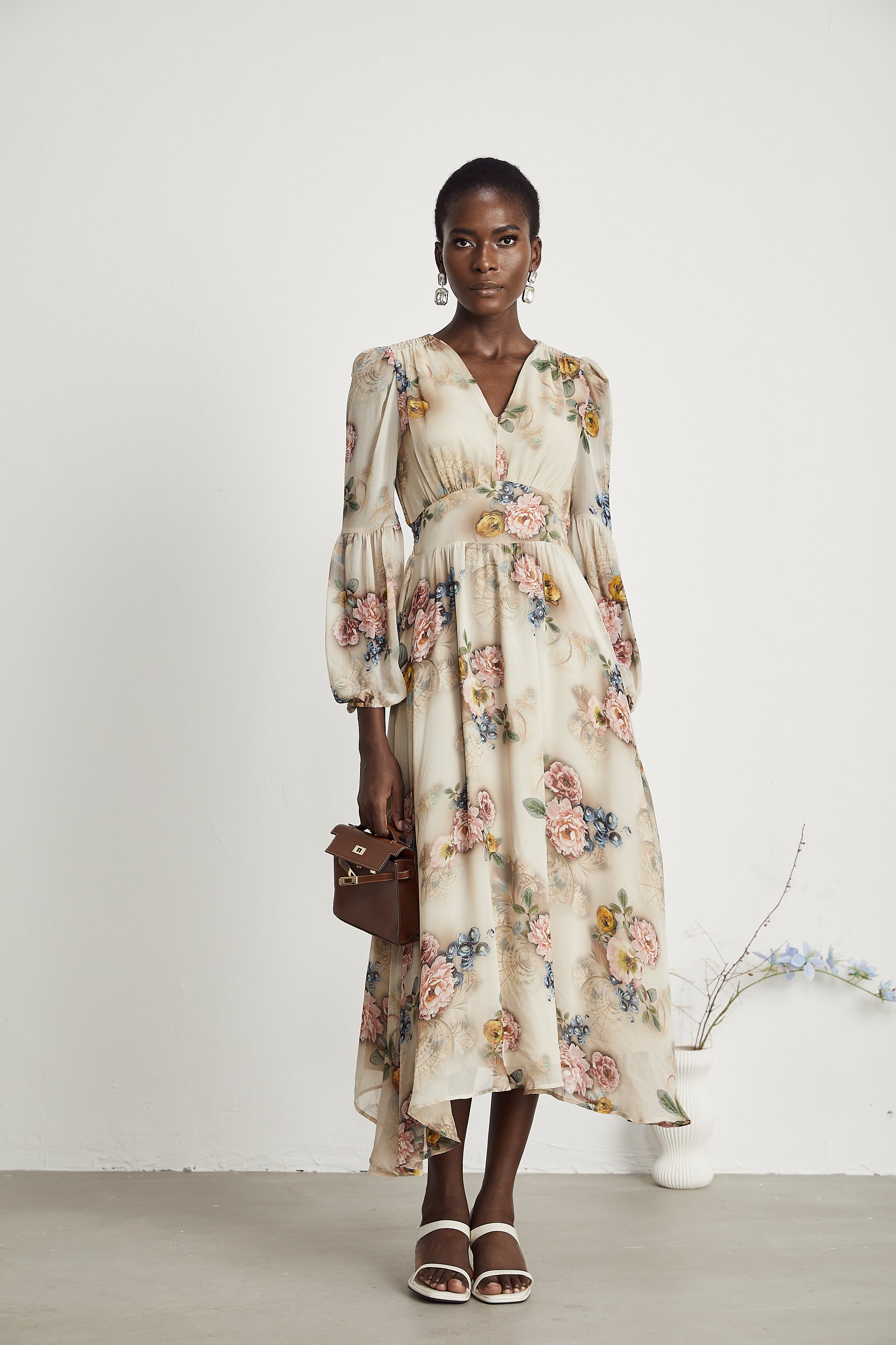 Moren floral-print midi dress