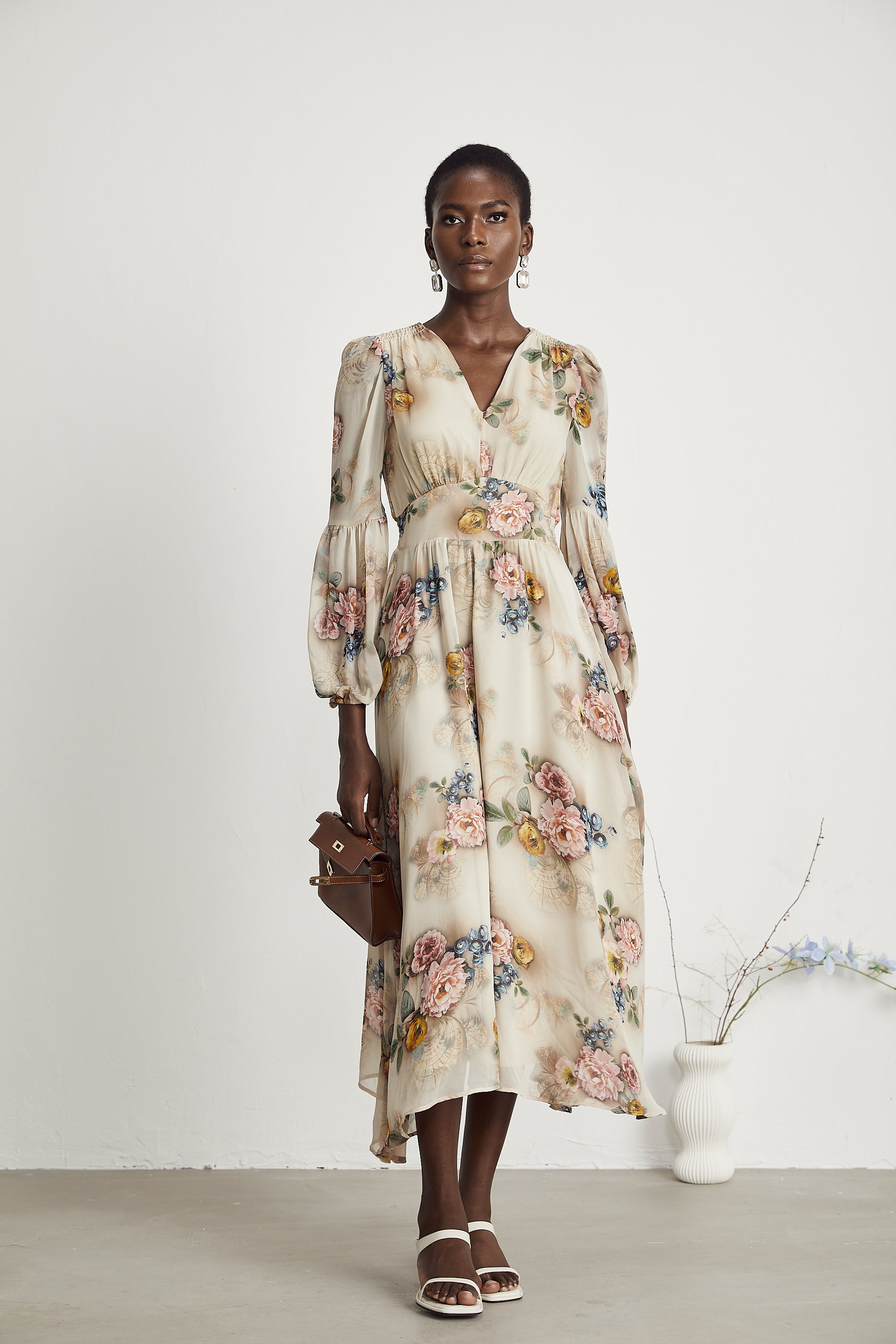 Moren floral-print midi dress