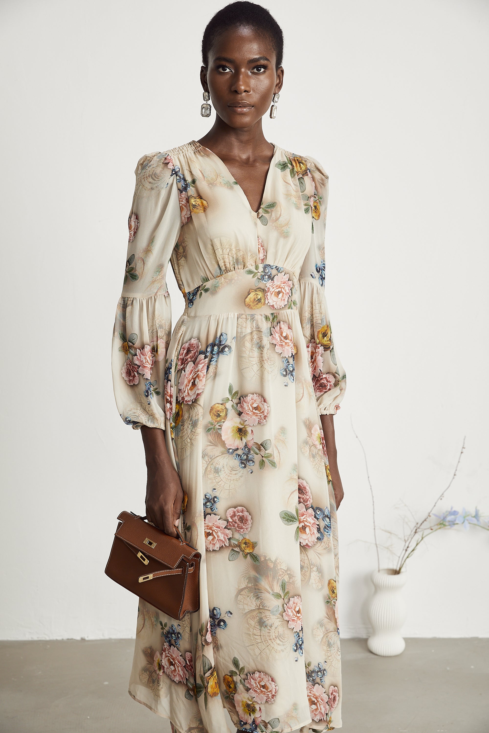 Moren floral-print midi dress