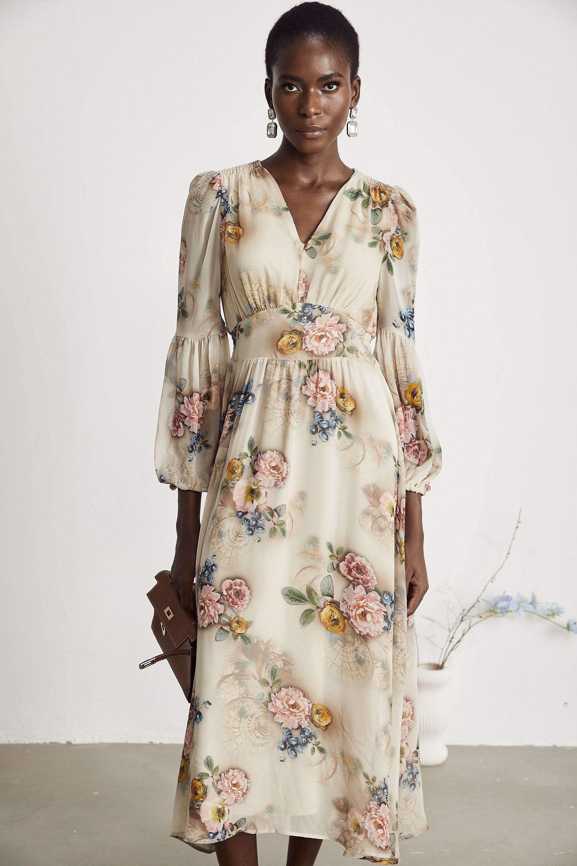 Moren floral-print midi dress