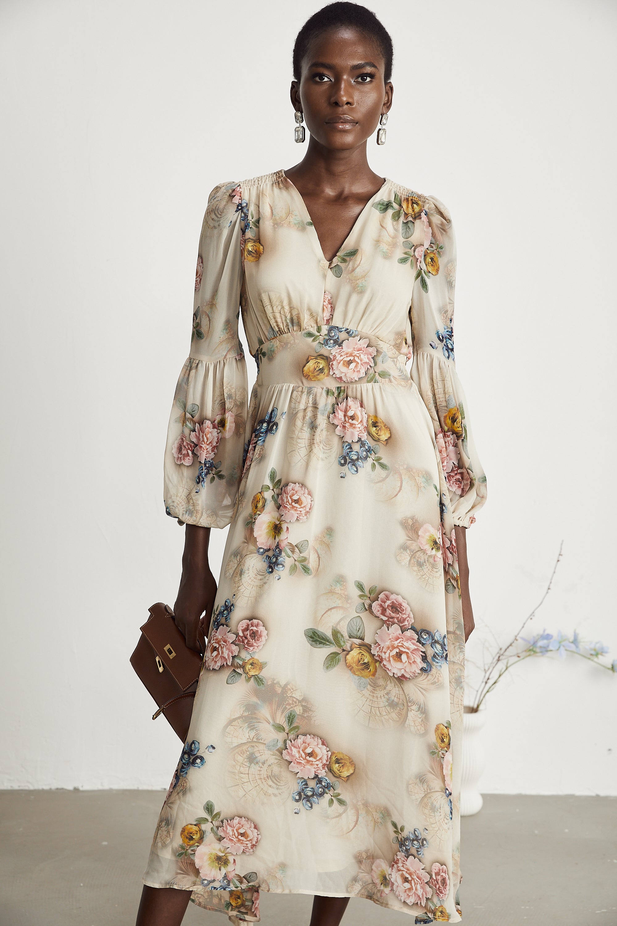 Moren floral-print midi dress