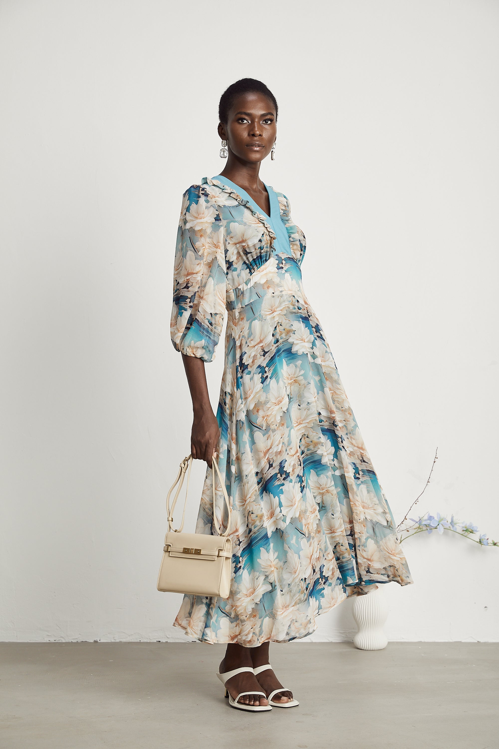 Rosalee V-neck floral-print midi dress