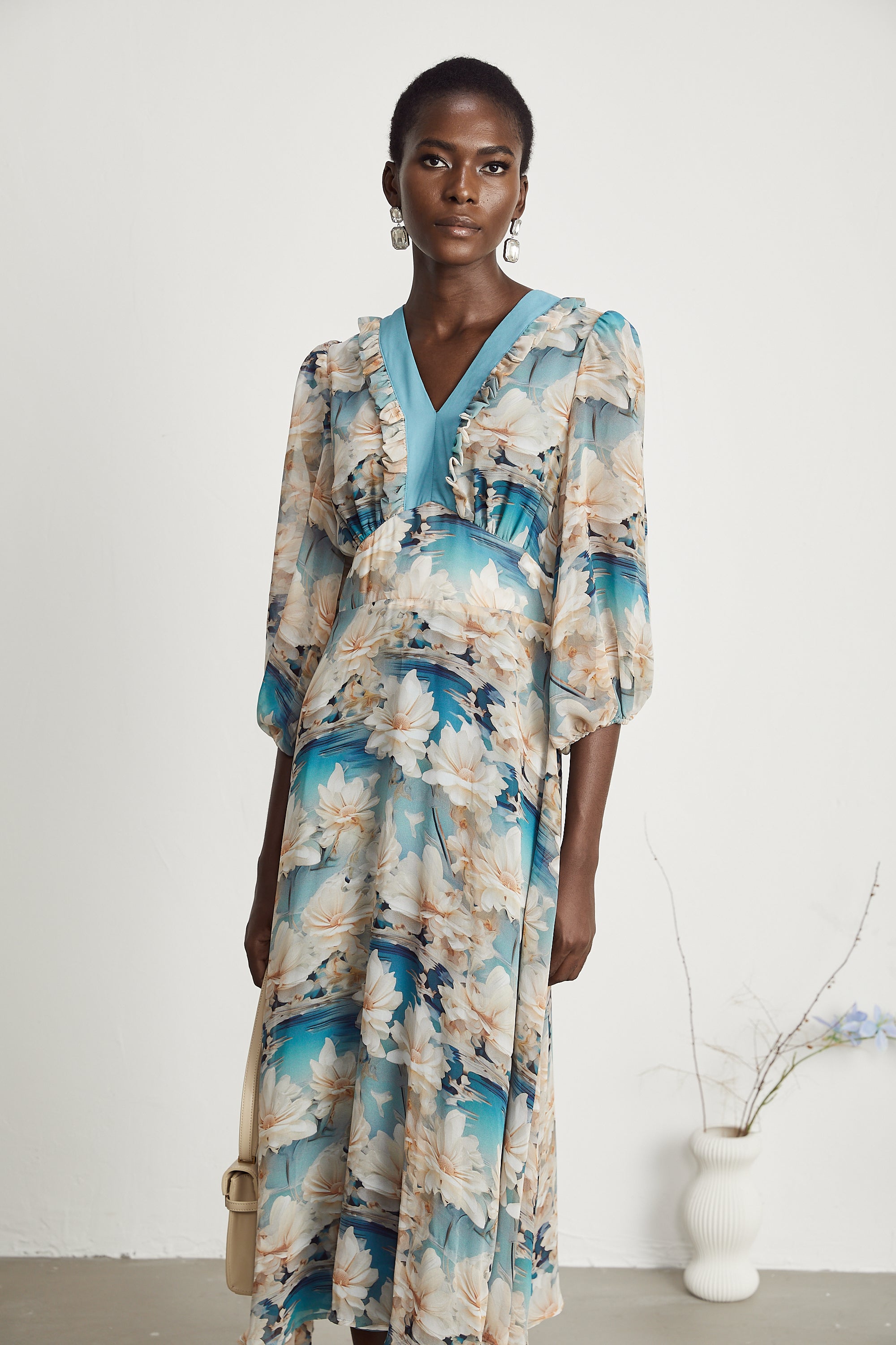 Rosalee V-neck floral-print midi dress