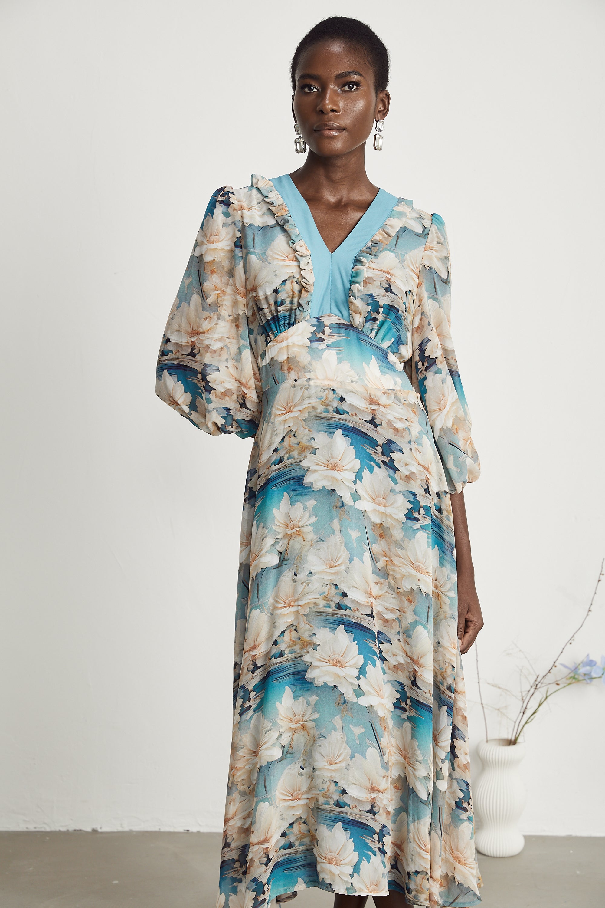 Rosalee V-neck floral-print midi dress