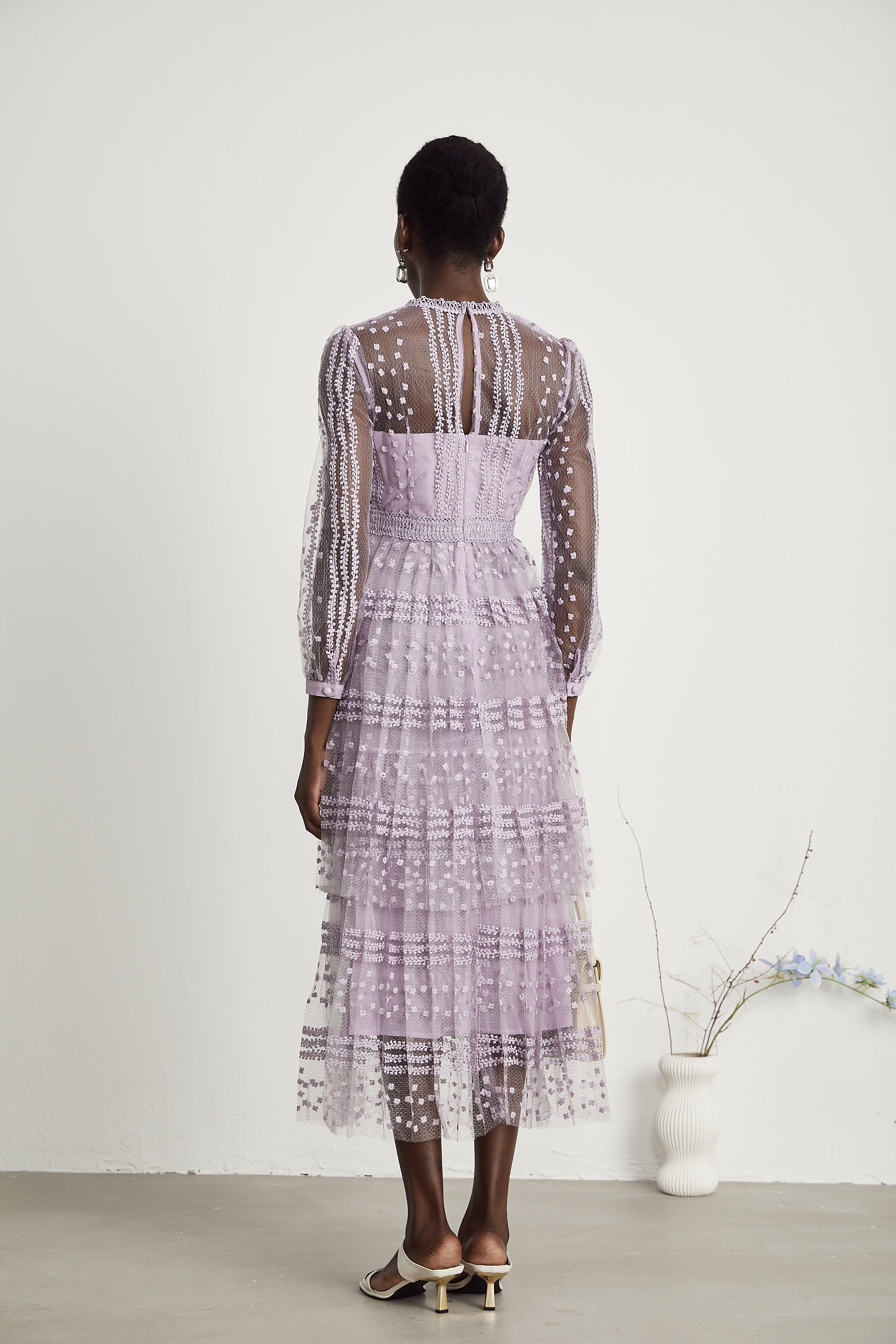 Delphine semi-sheer layered midi dress