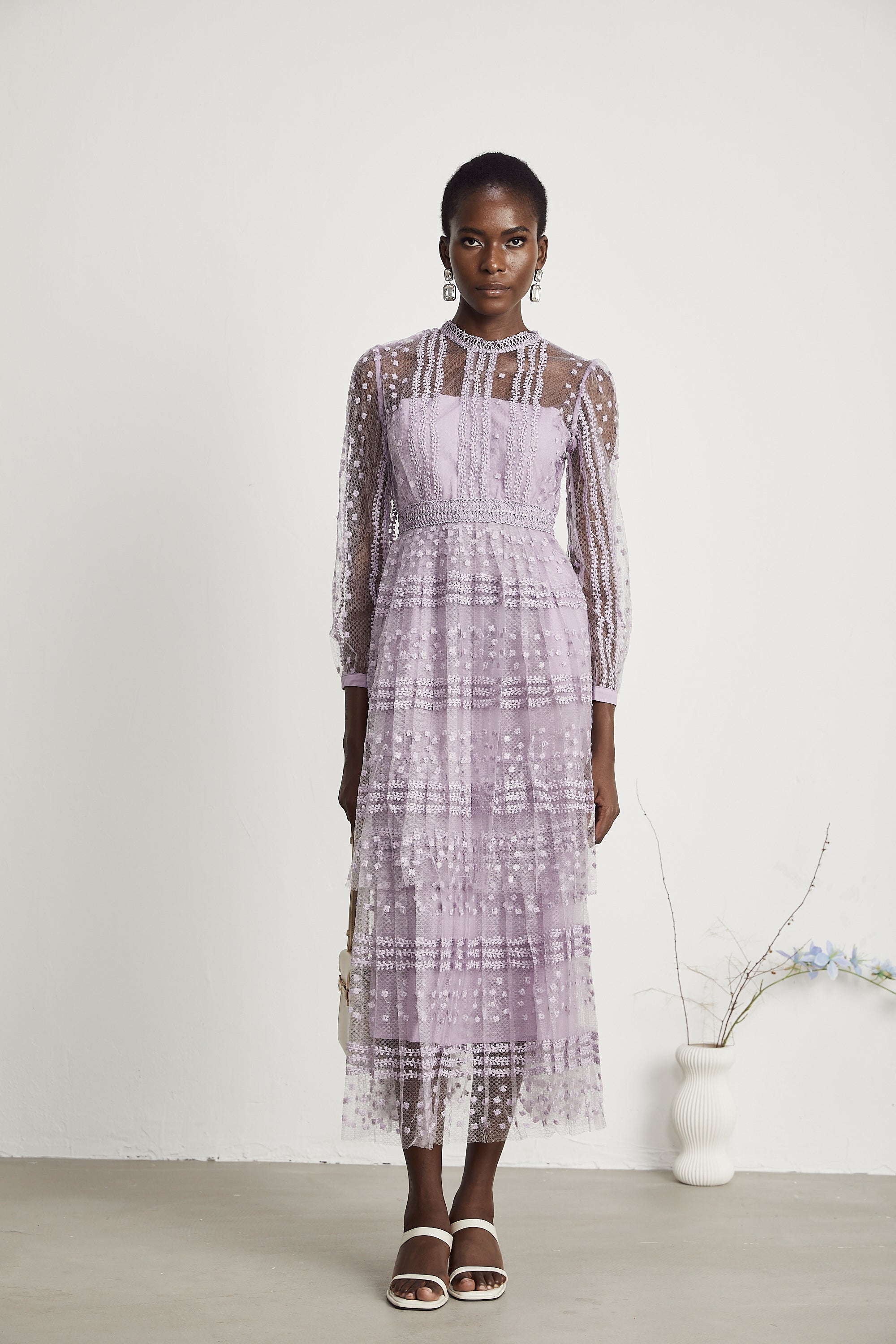 Delphine semi-sheer layered midi dress