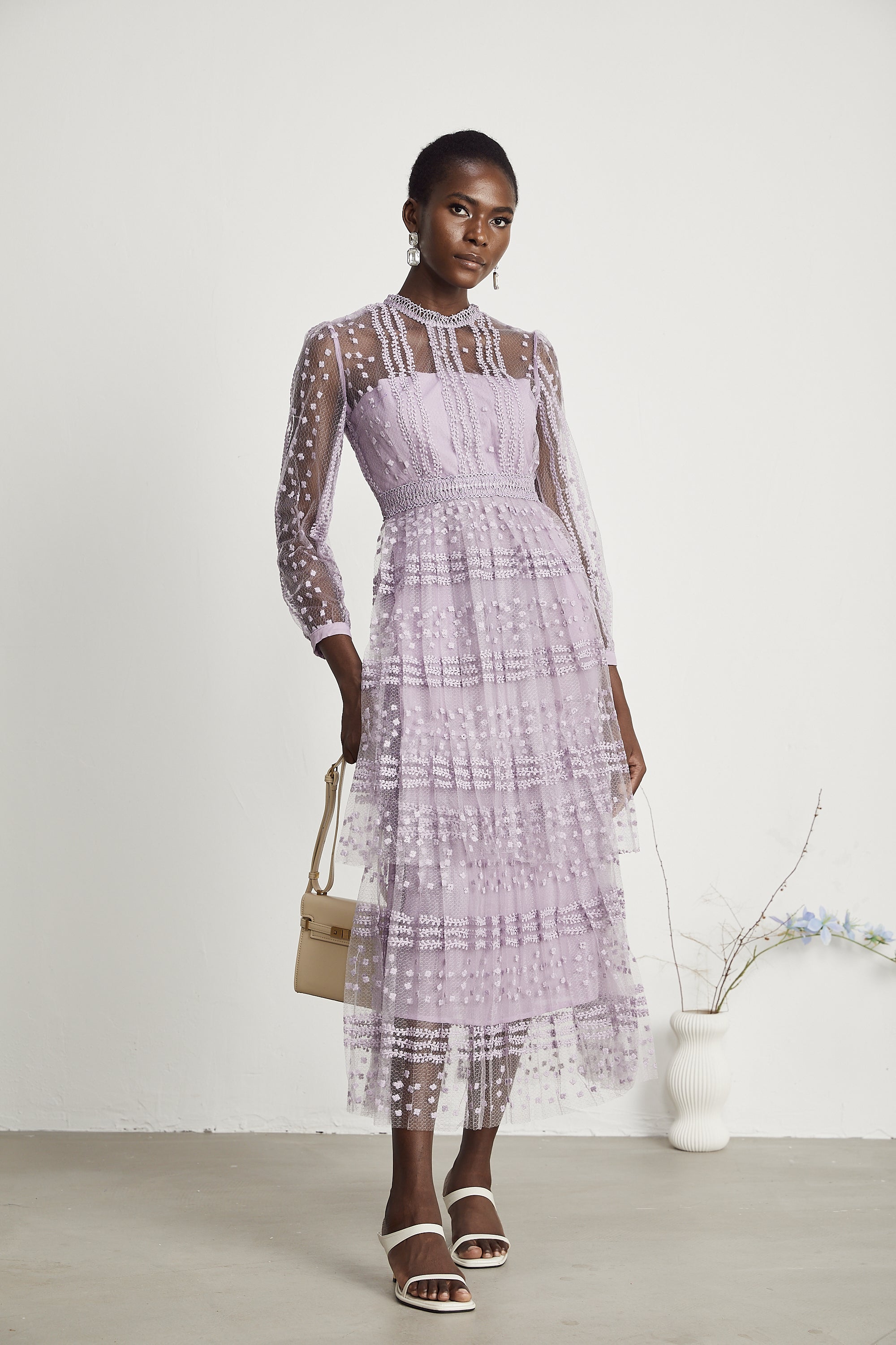 Delphine semi-sheer layered midi dress