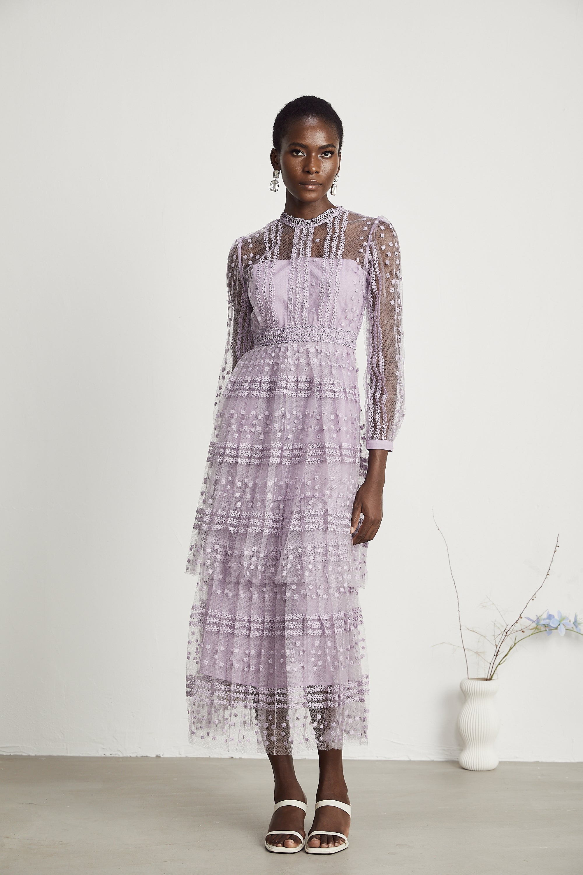 Delphine semi-sheer layered midi dress