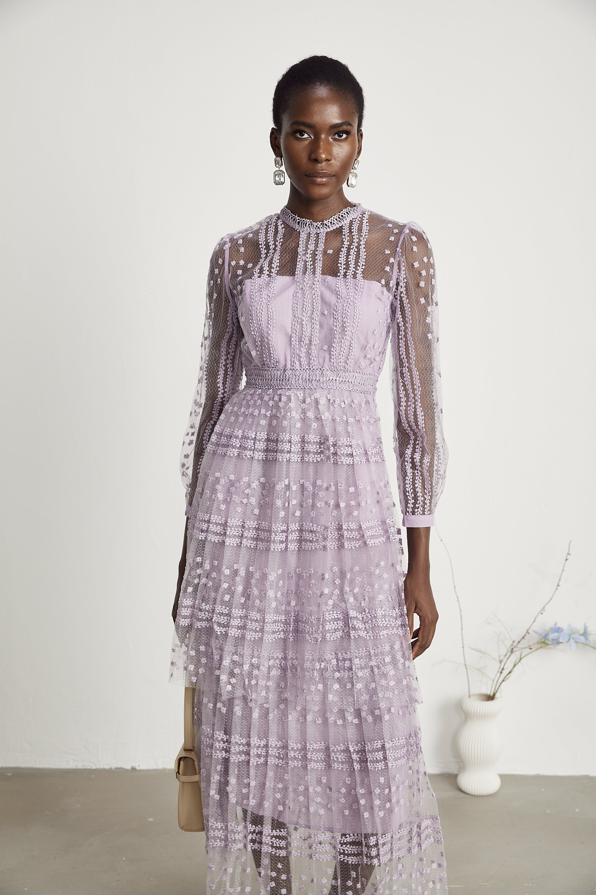 Delphine semi-sheer layered midi dress