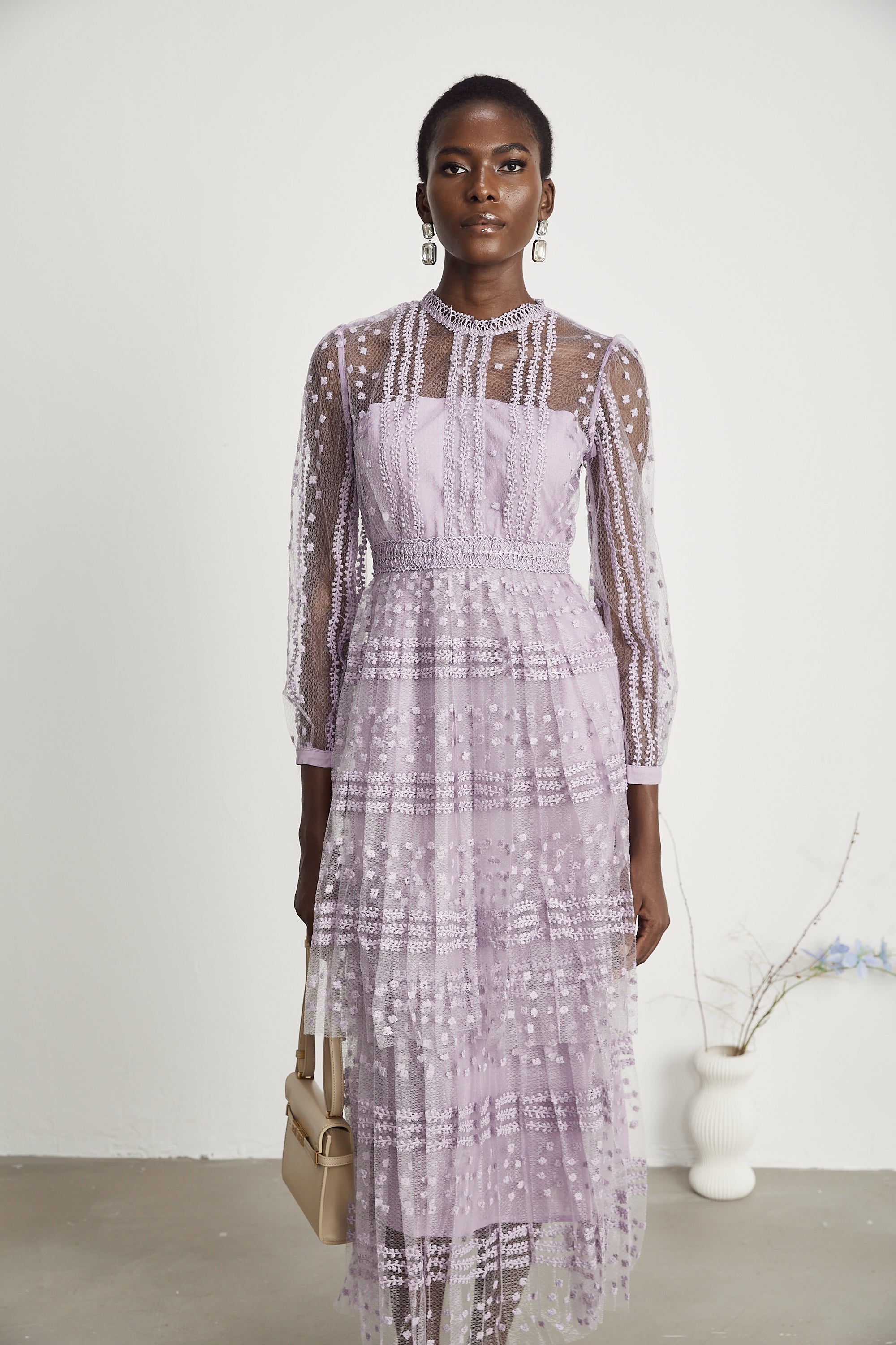 Delphine semi-sheer layered midi dress