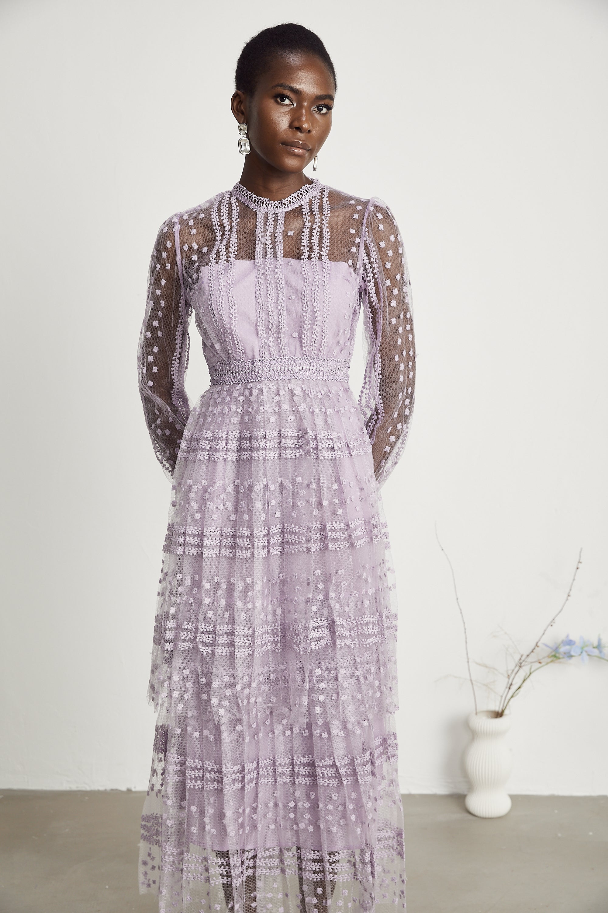 Delphine semi-sheer layered midi dress