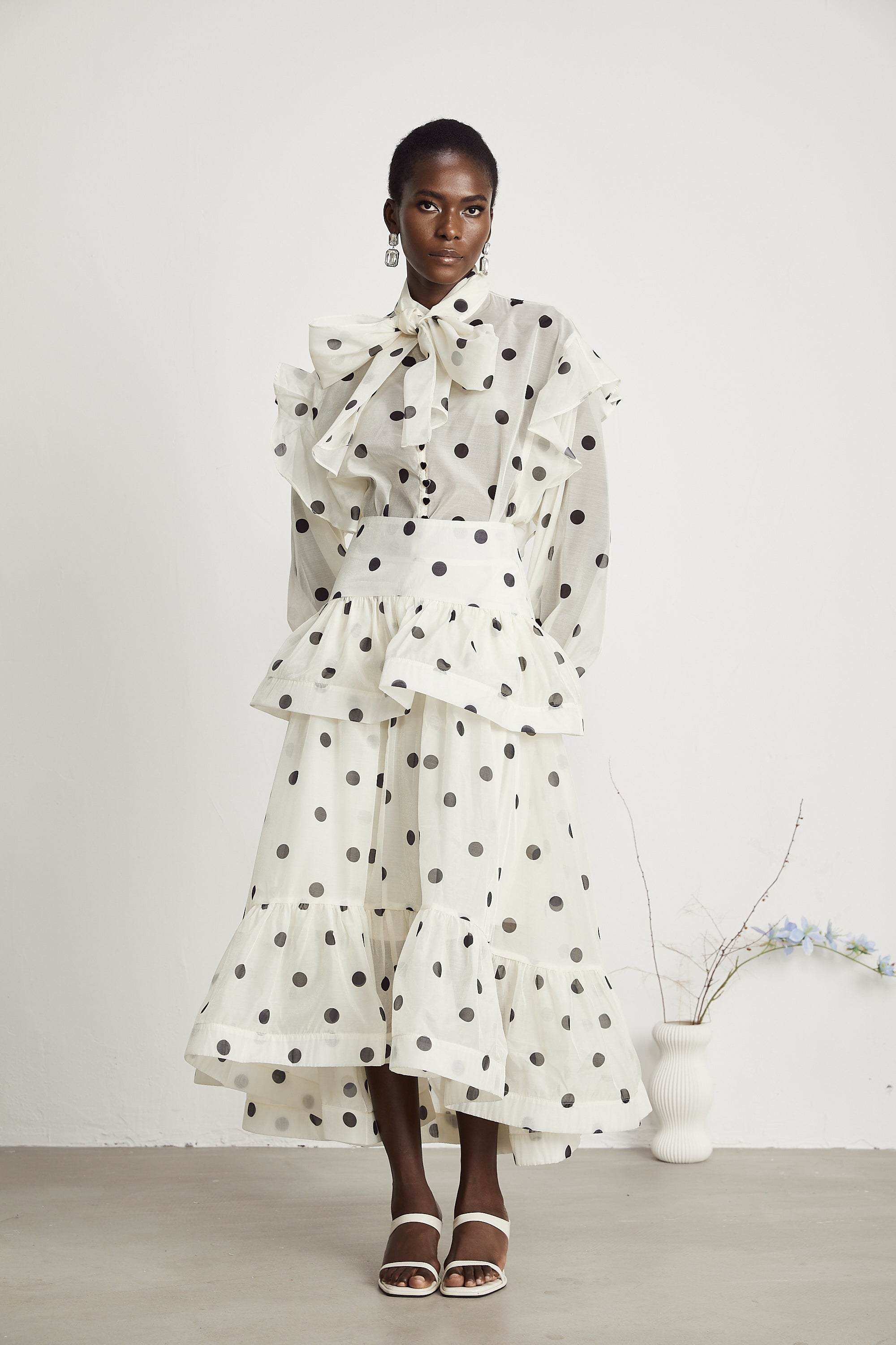 Chloé polka-dot print semi-sheer shirt & skirt matching set