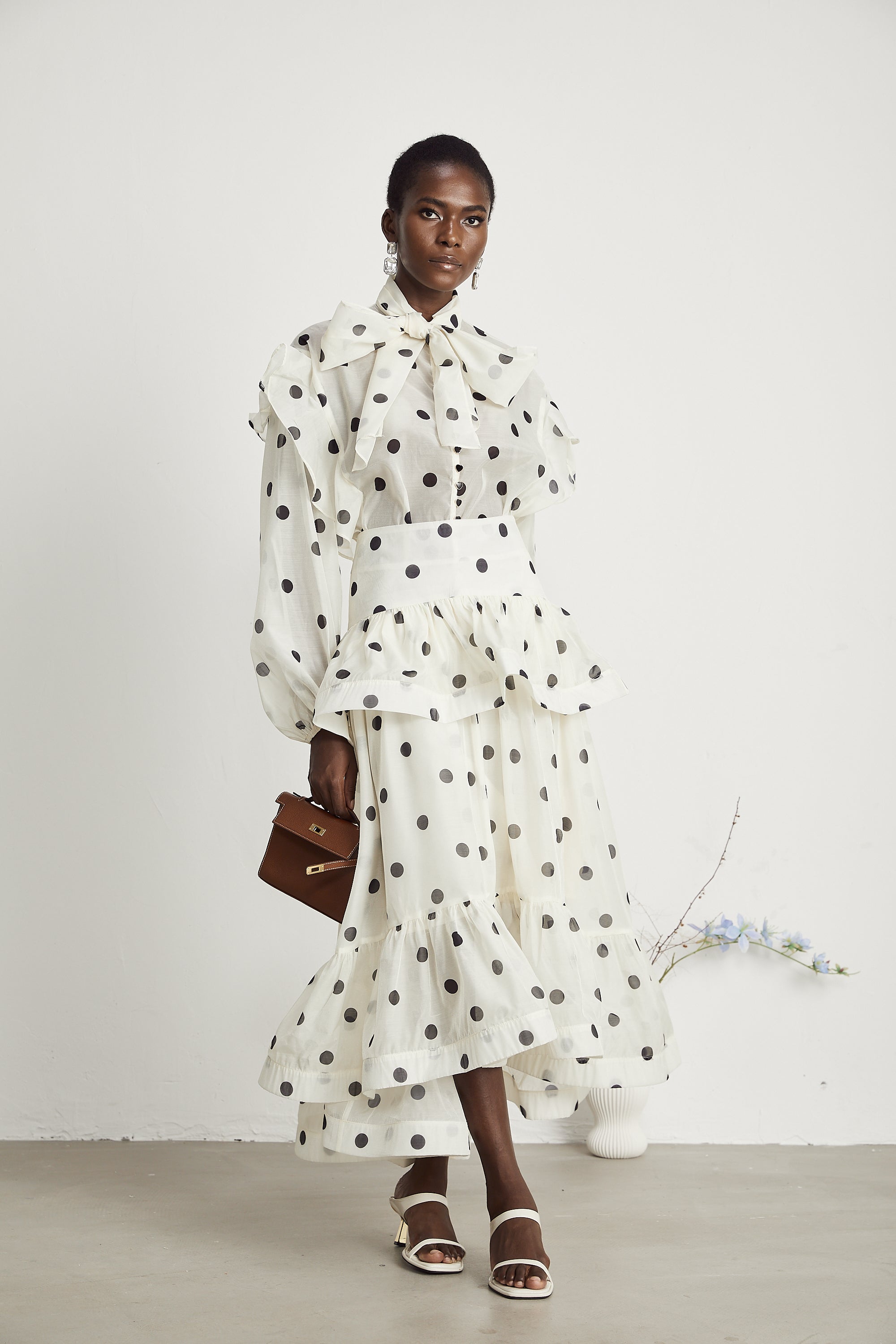 Chloé polka-dot print semi-sheer shirt & skirt matching set