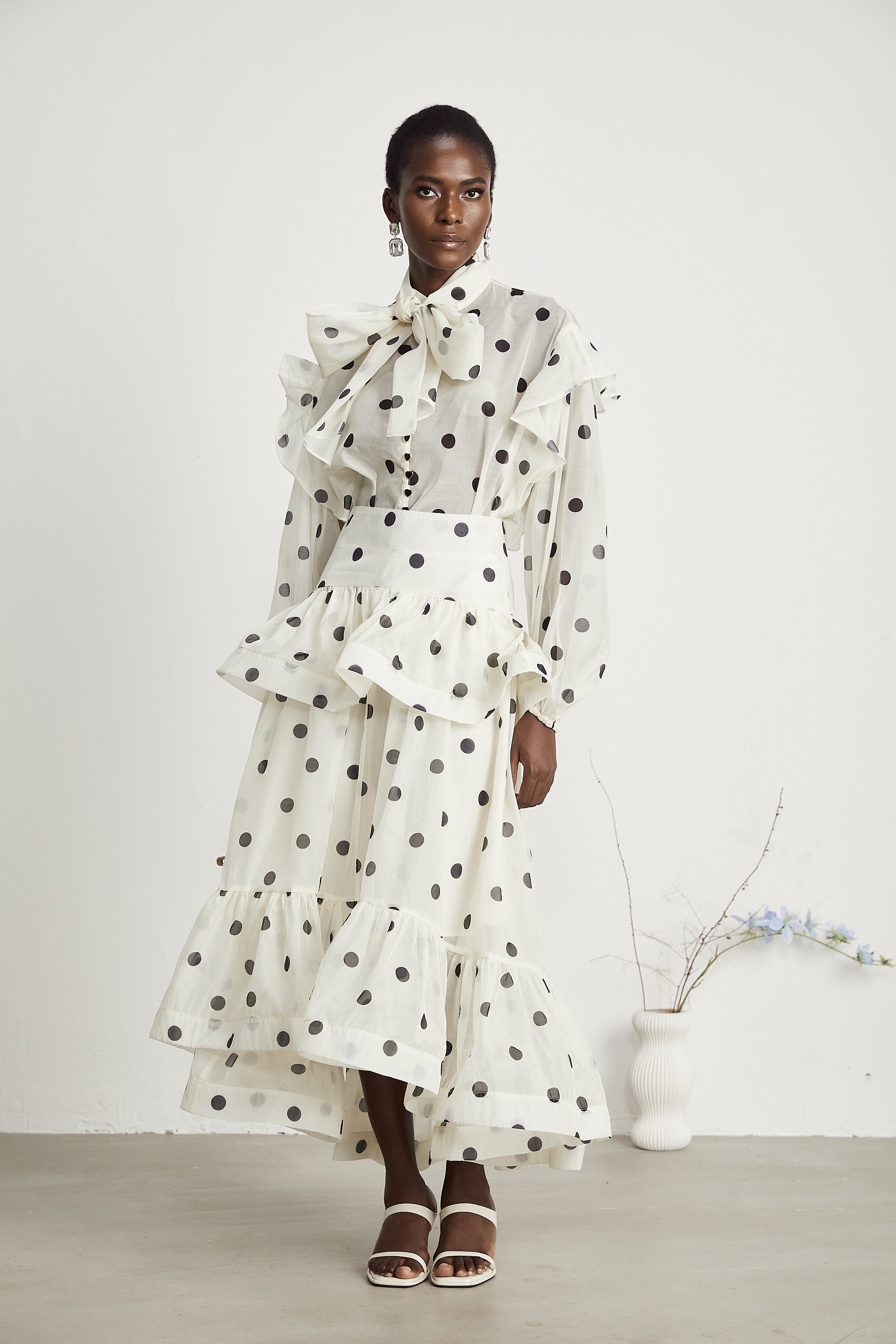 Chloé polka-dot print semi-sheer shirt & skirt matching set