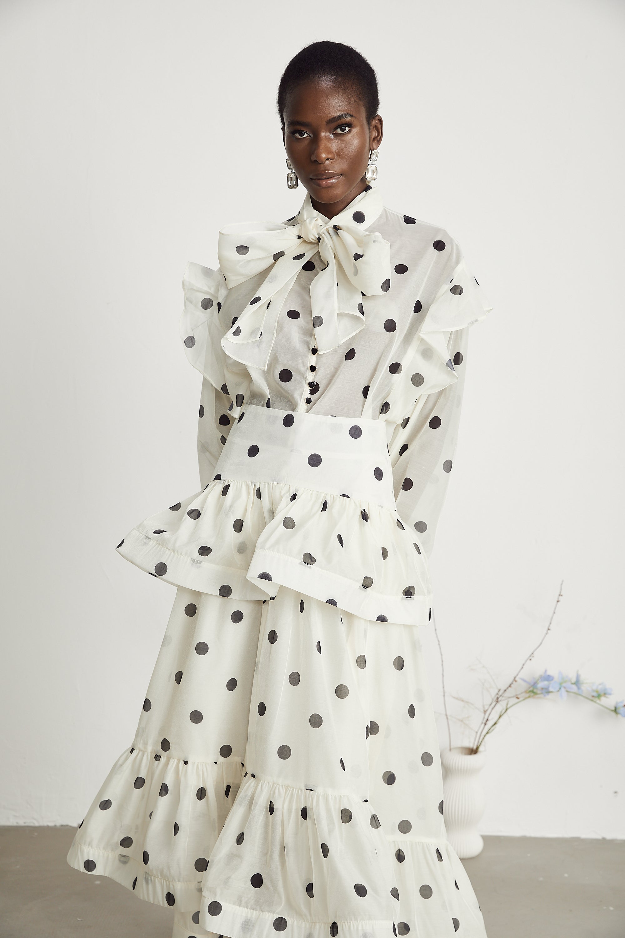 Chloé polka-dot print semi-sheer shirt & skirt matching set