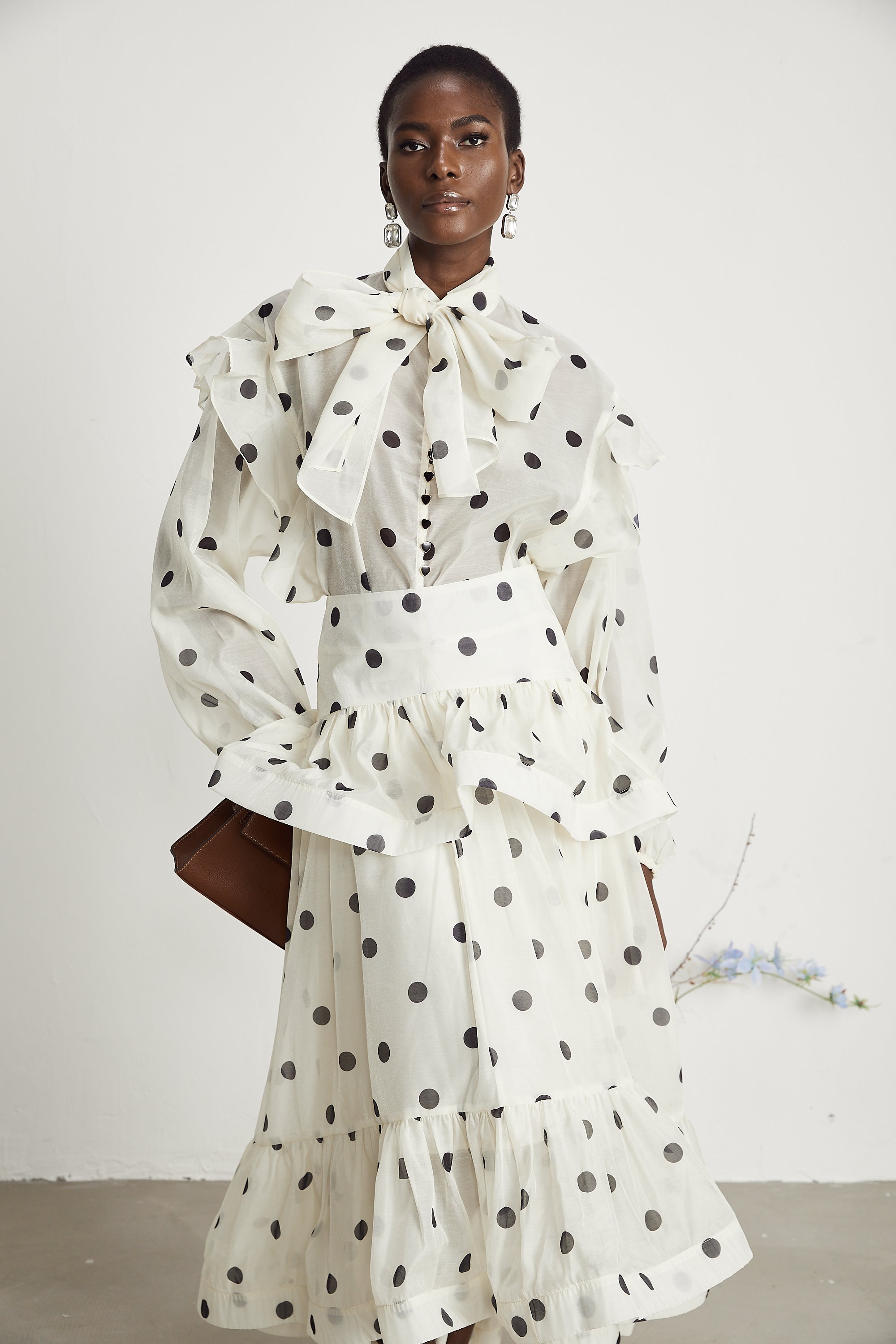 Chloé polka-dot printed semi-sheer shirt & skirt matching set