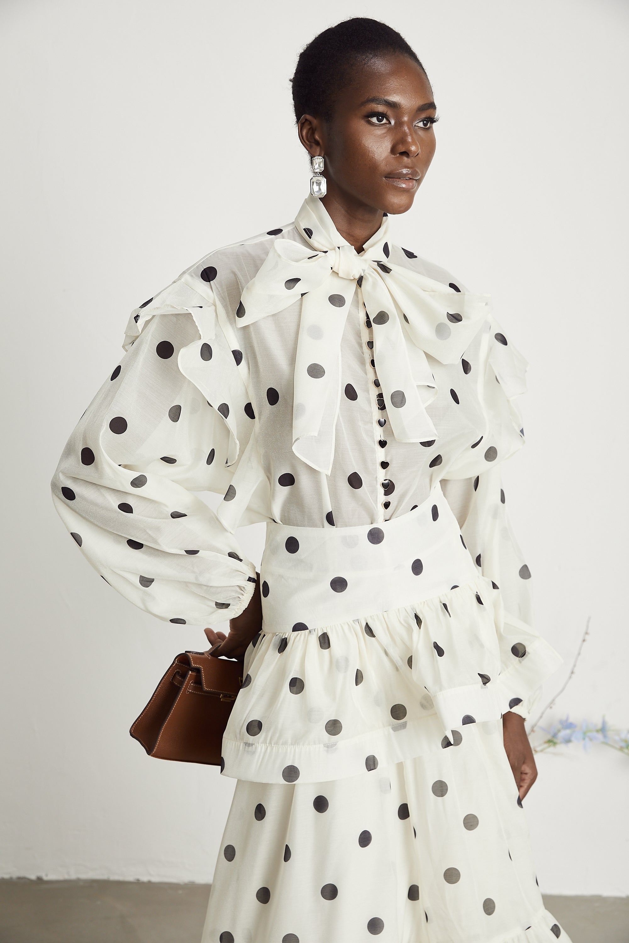 Chloé polka-dot print semi-sheer shirt & skirt matching set