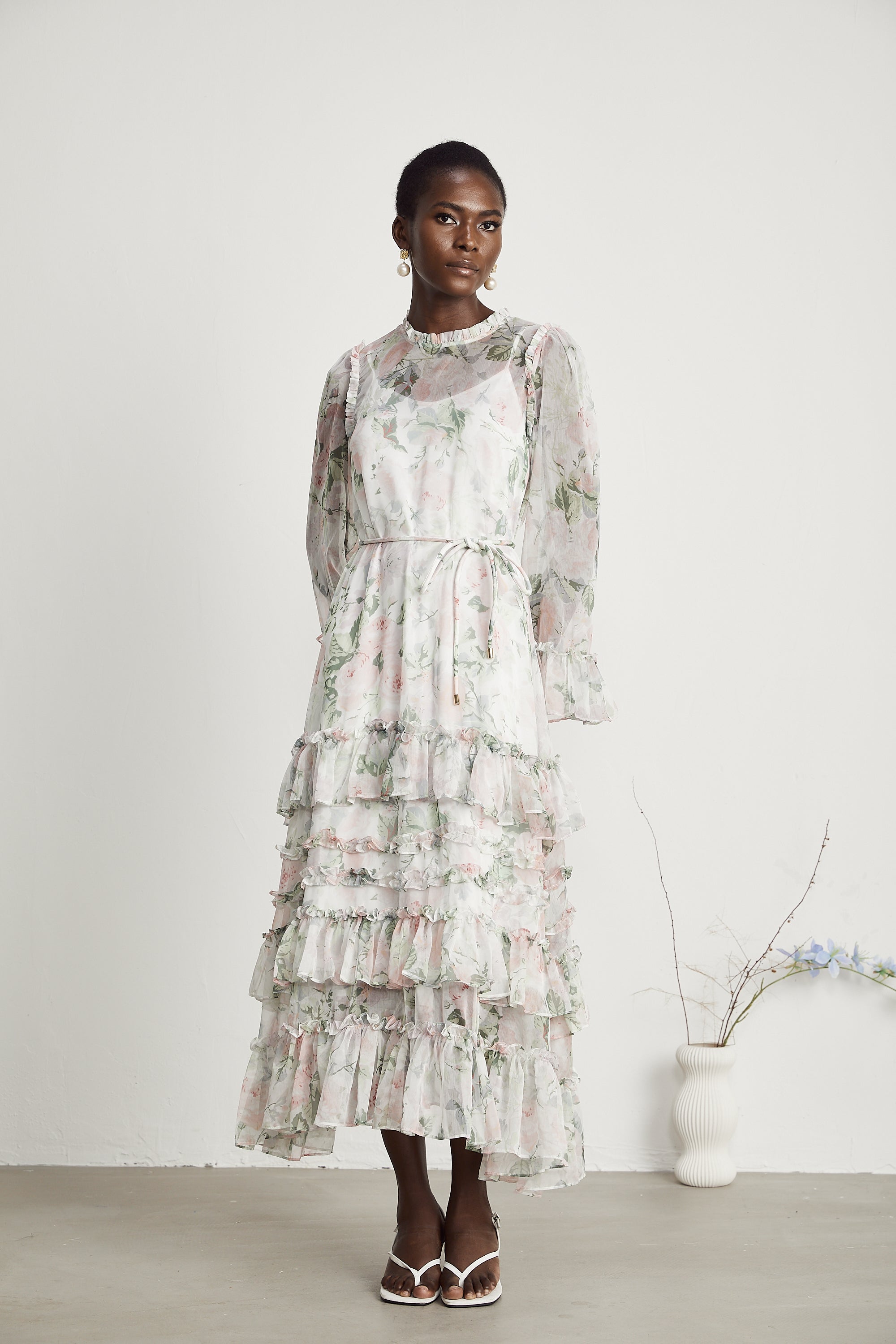 Céleste floral-print ruffled midi dress