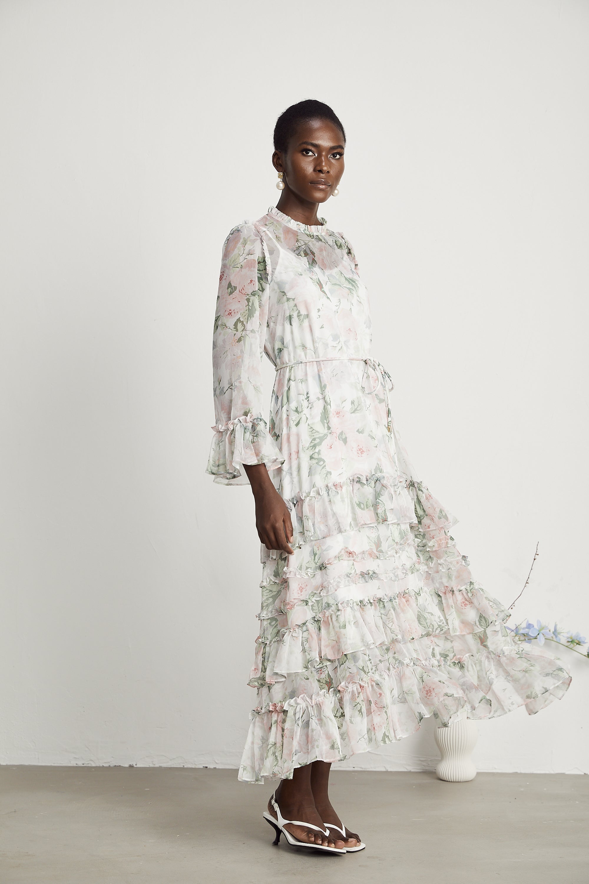 Céleste floral-print ruffled midi dress