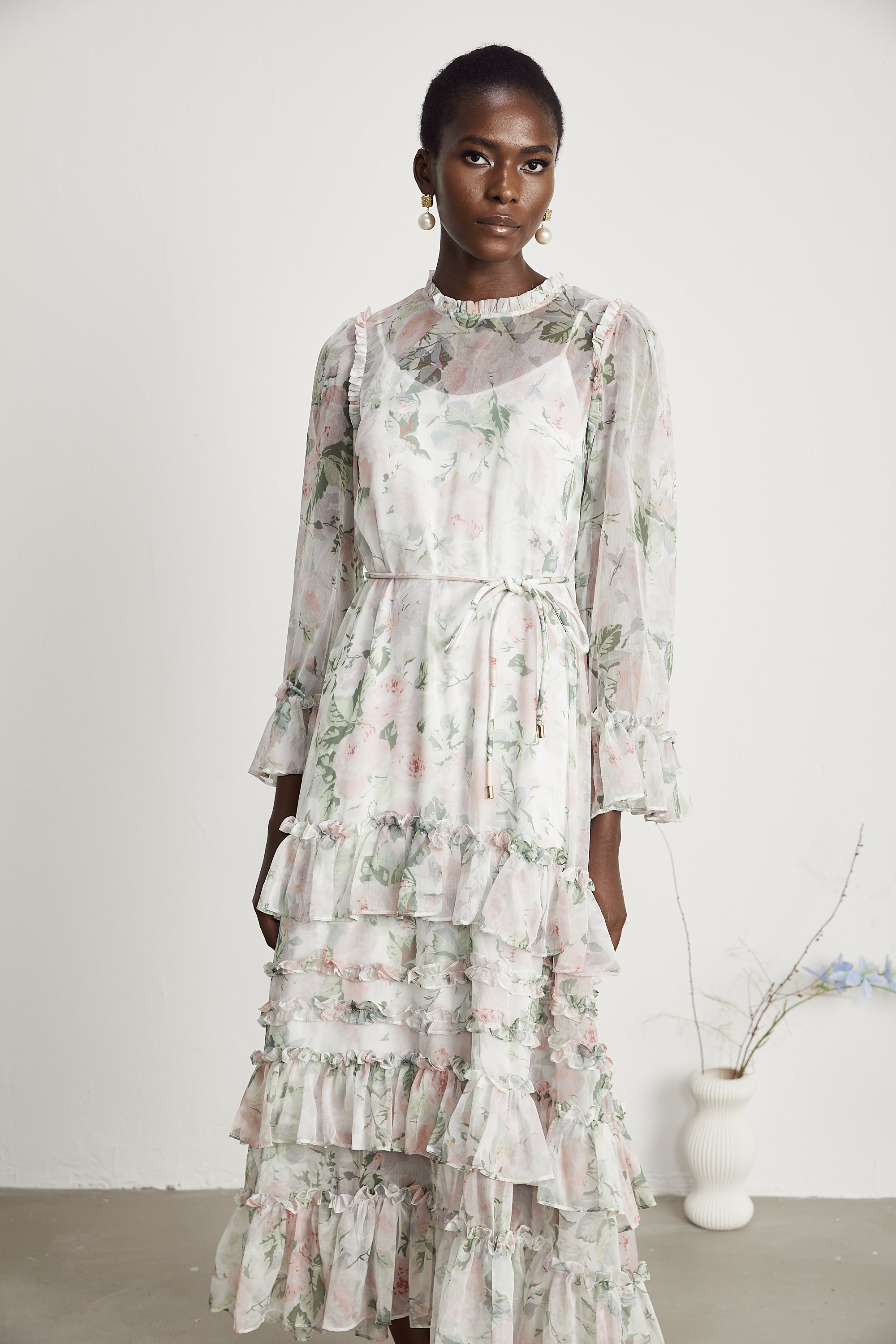 Céleste floral-print ruffled midi dress