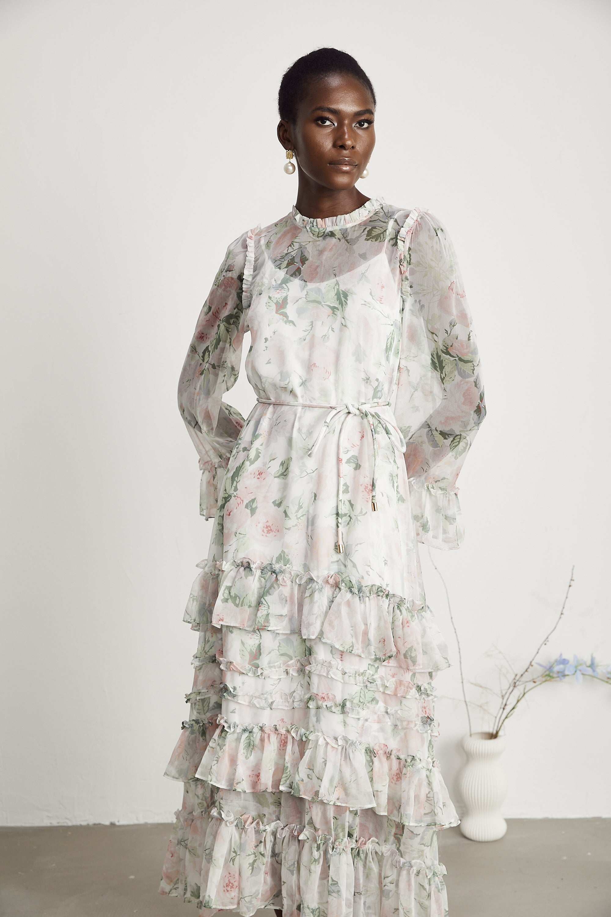 Céleste floral-print ruffled midi dress