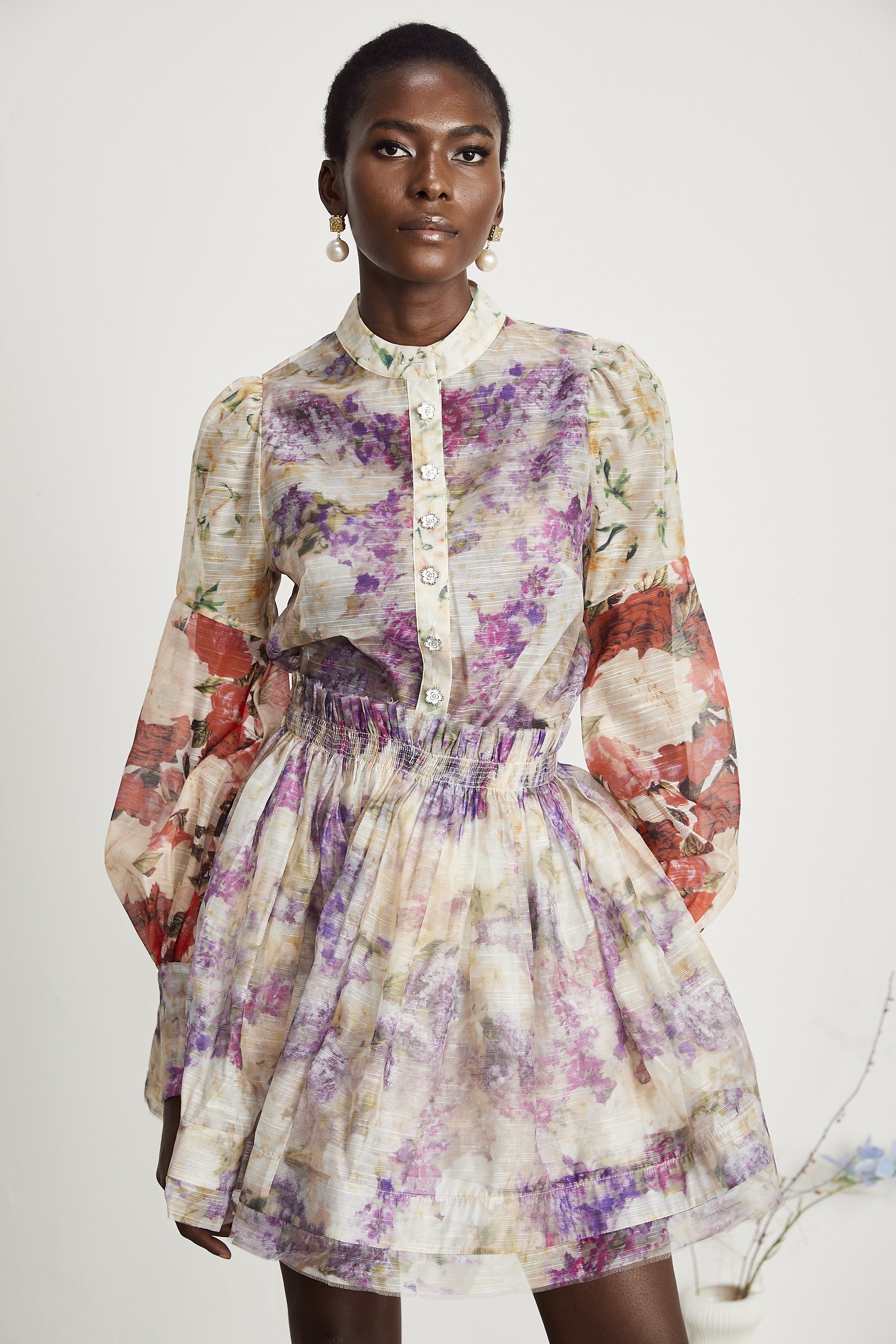 Margaux floral-print shirt & skirt matching set