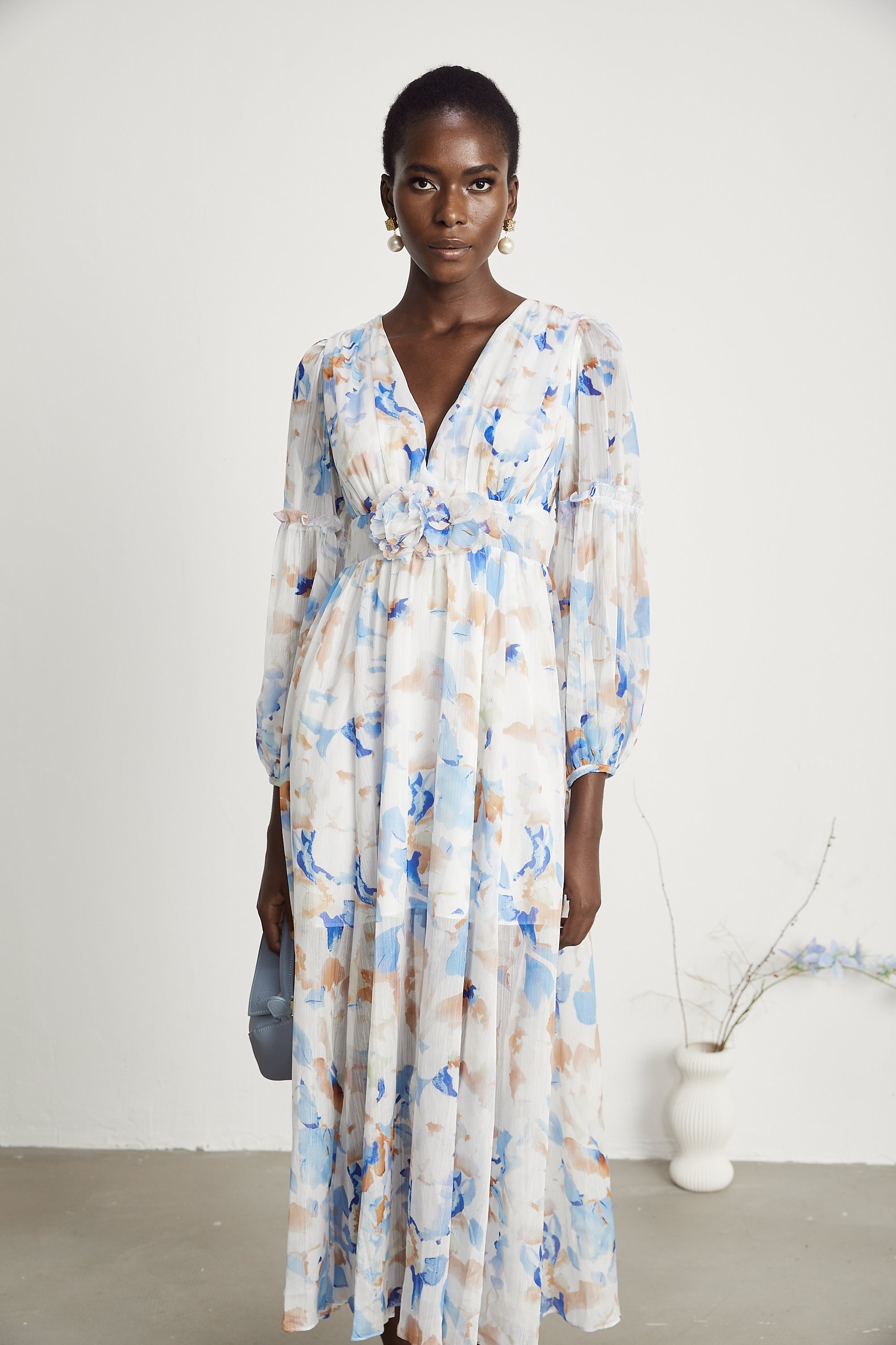 Calla floral ruffled midi dress