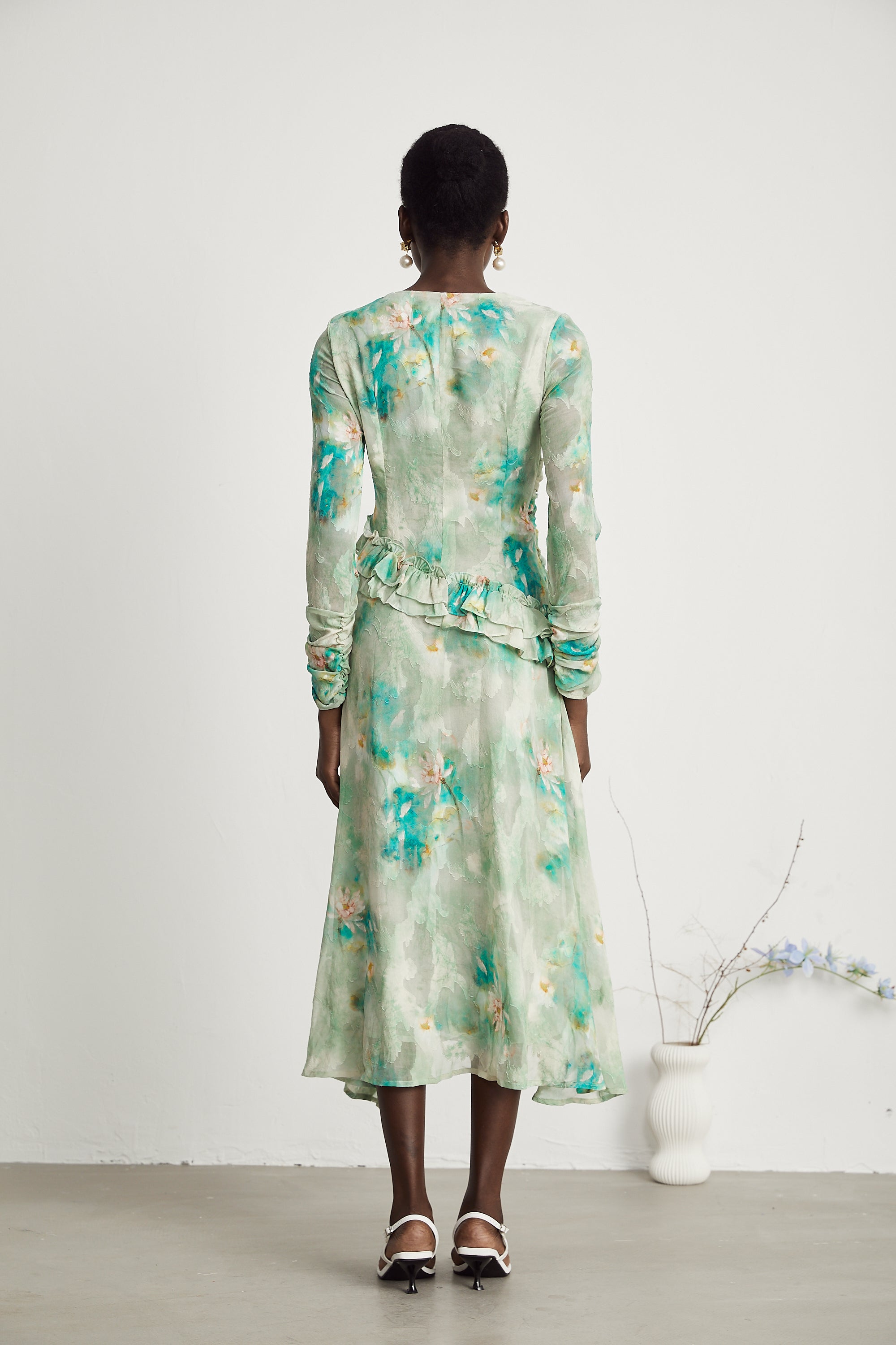 Odelle ruffle-detail floral-print midi dress