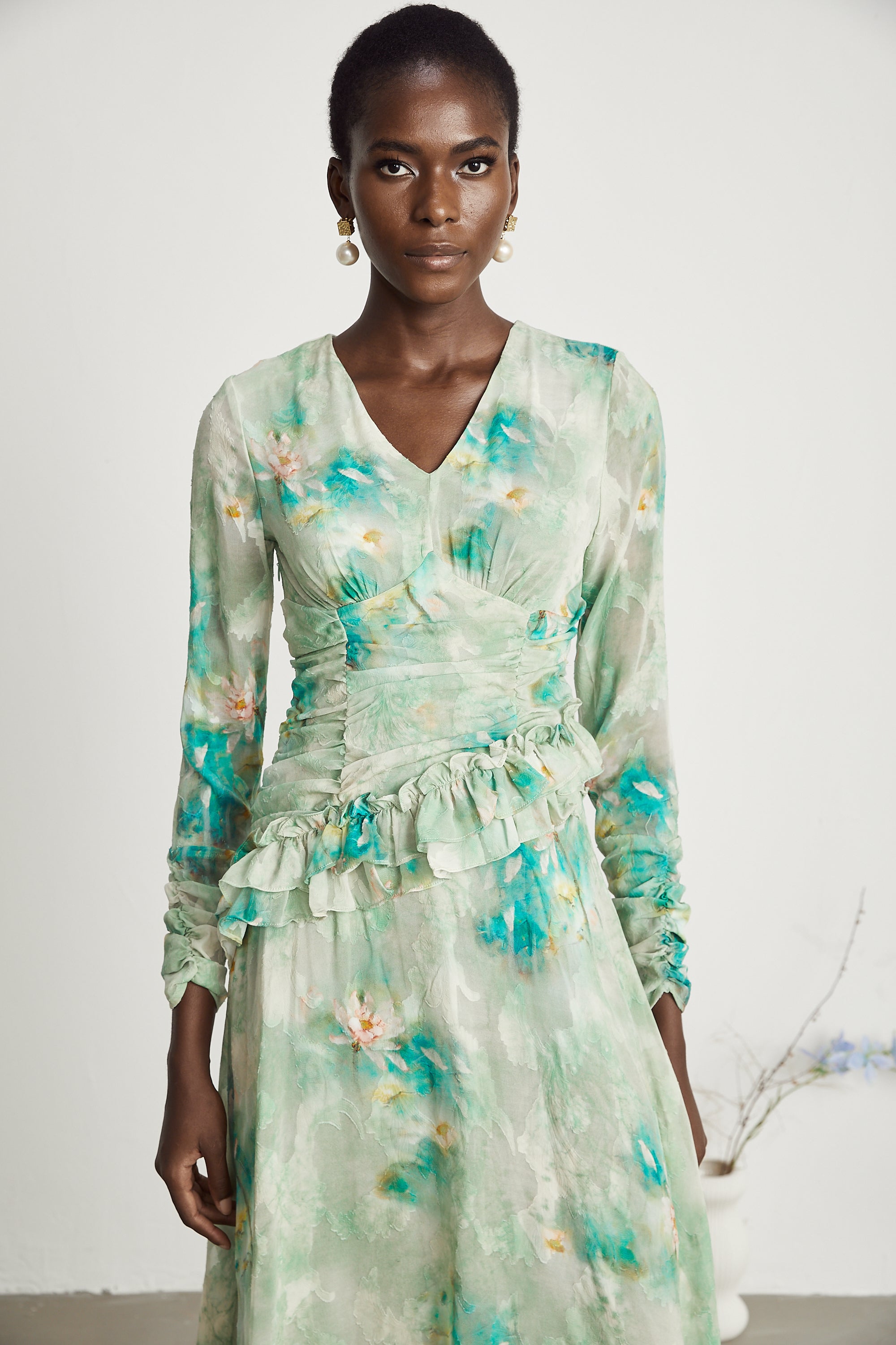 Odelle ruffle-detail floral-print midi dress