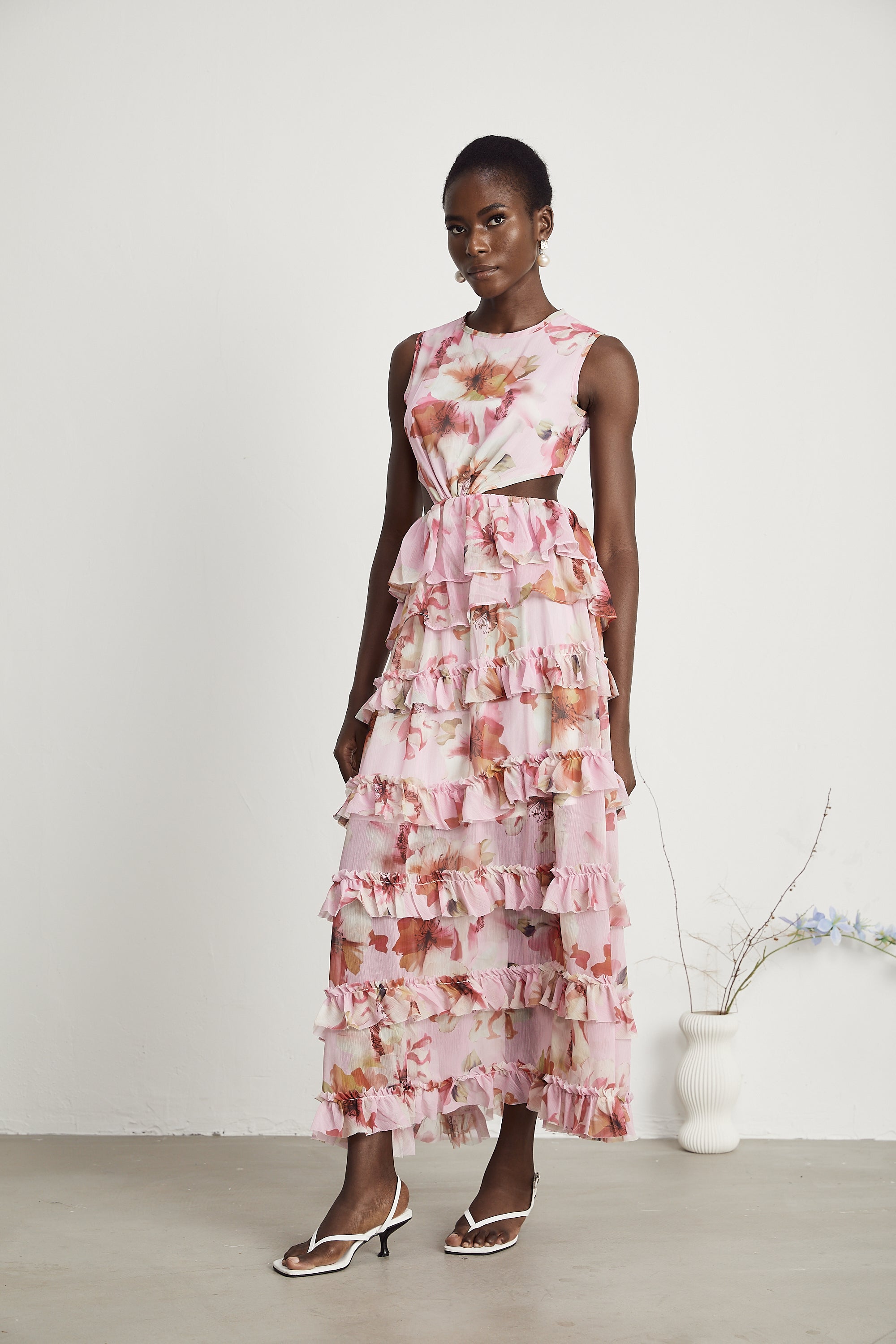 Blanche floral-print tiered midi dress