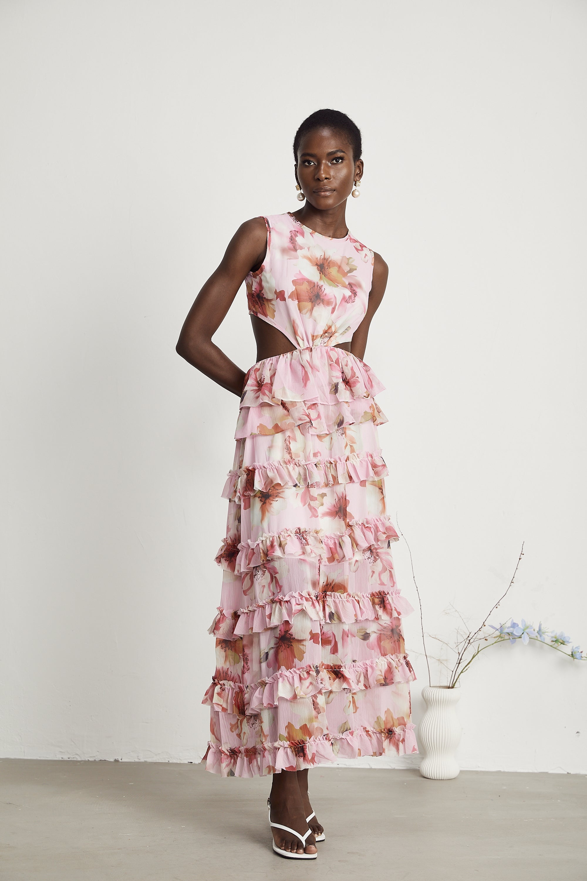 Blanche floral-print tiered midi dress