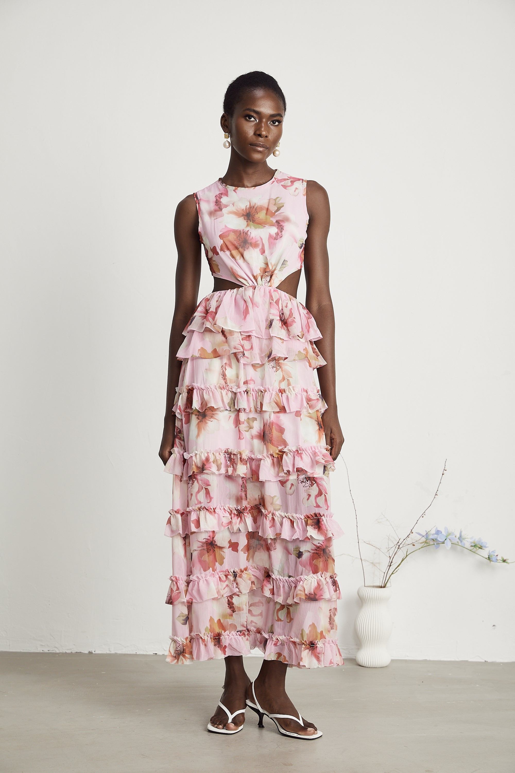 Blanche floral-print tiered midi dress