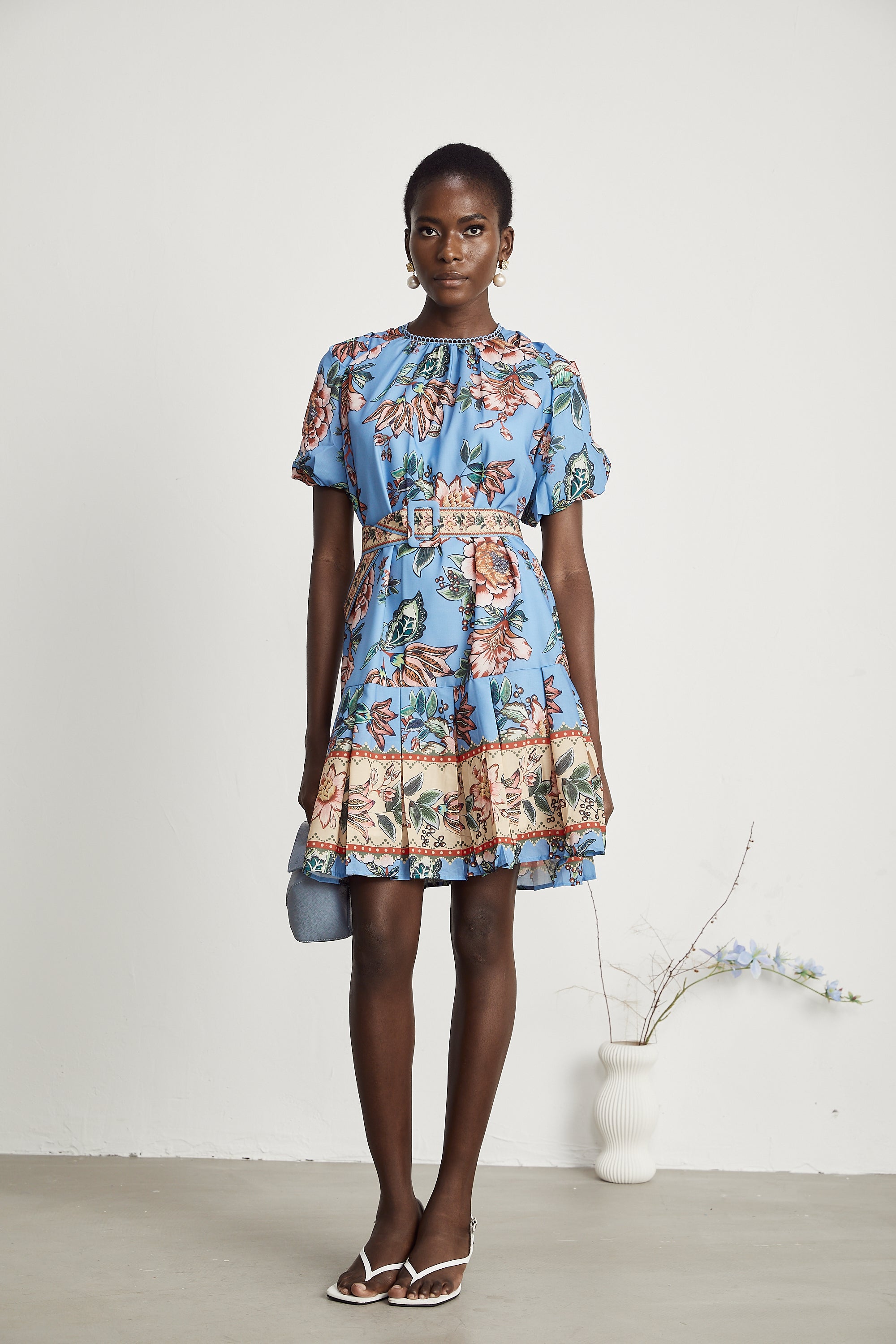 Coralie floral-print pleated mini dress