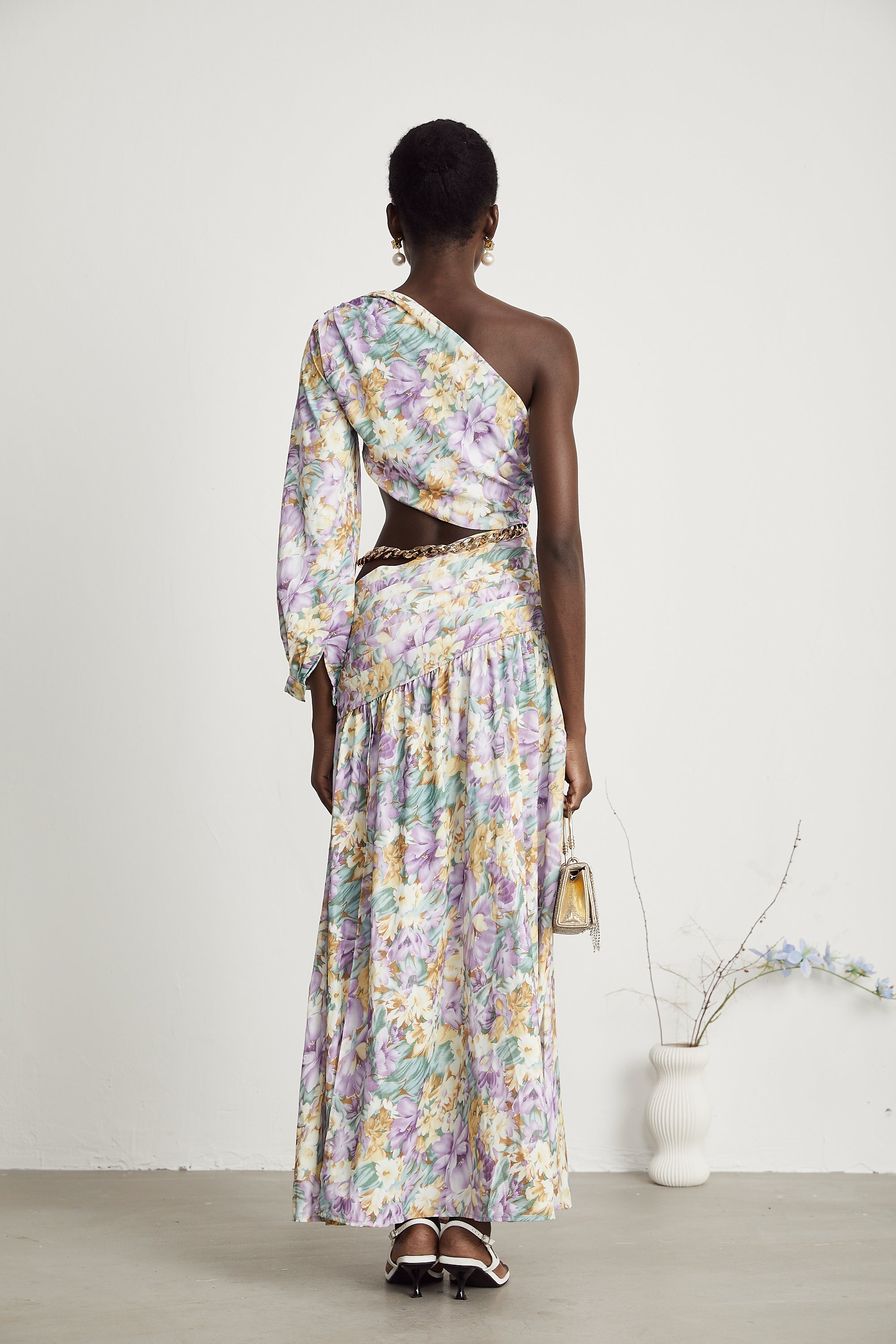 Fabienne one-shoulder floral-print midi dress