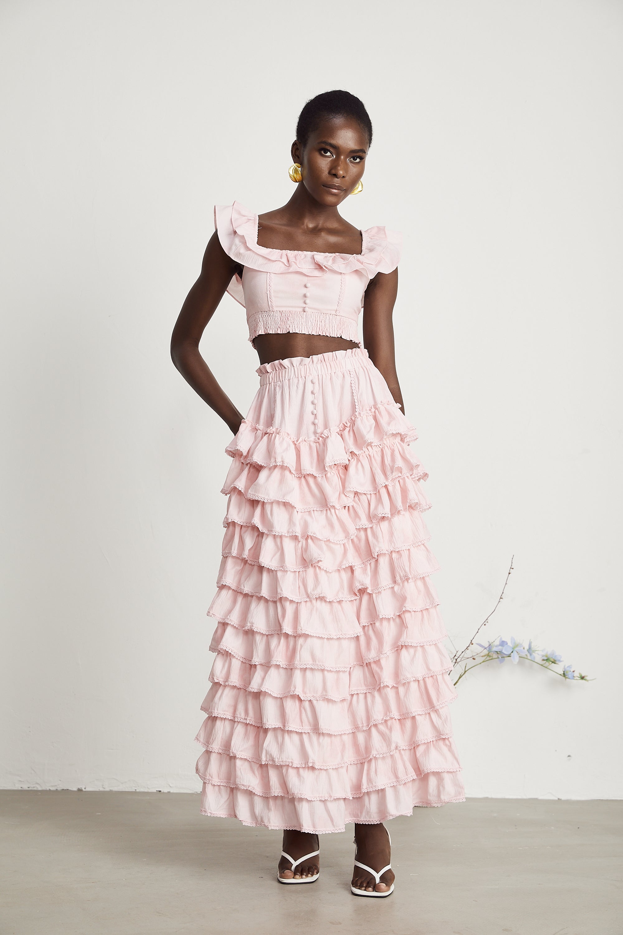 Anaïs layered flounce-trim top & skirt matching set