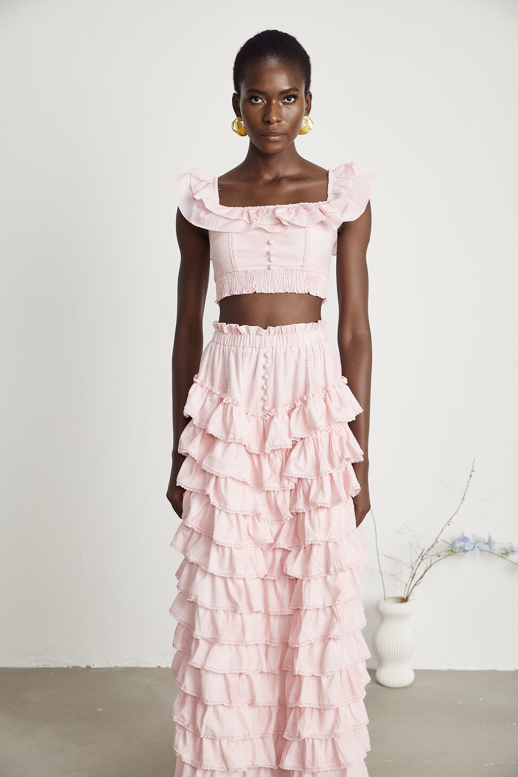 Anaïs layered flounce-trim top & skirt matching set