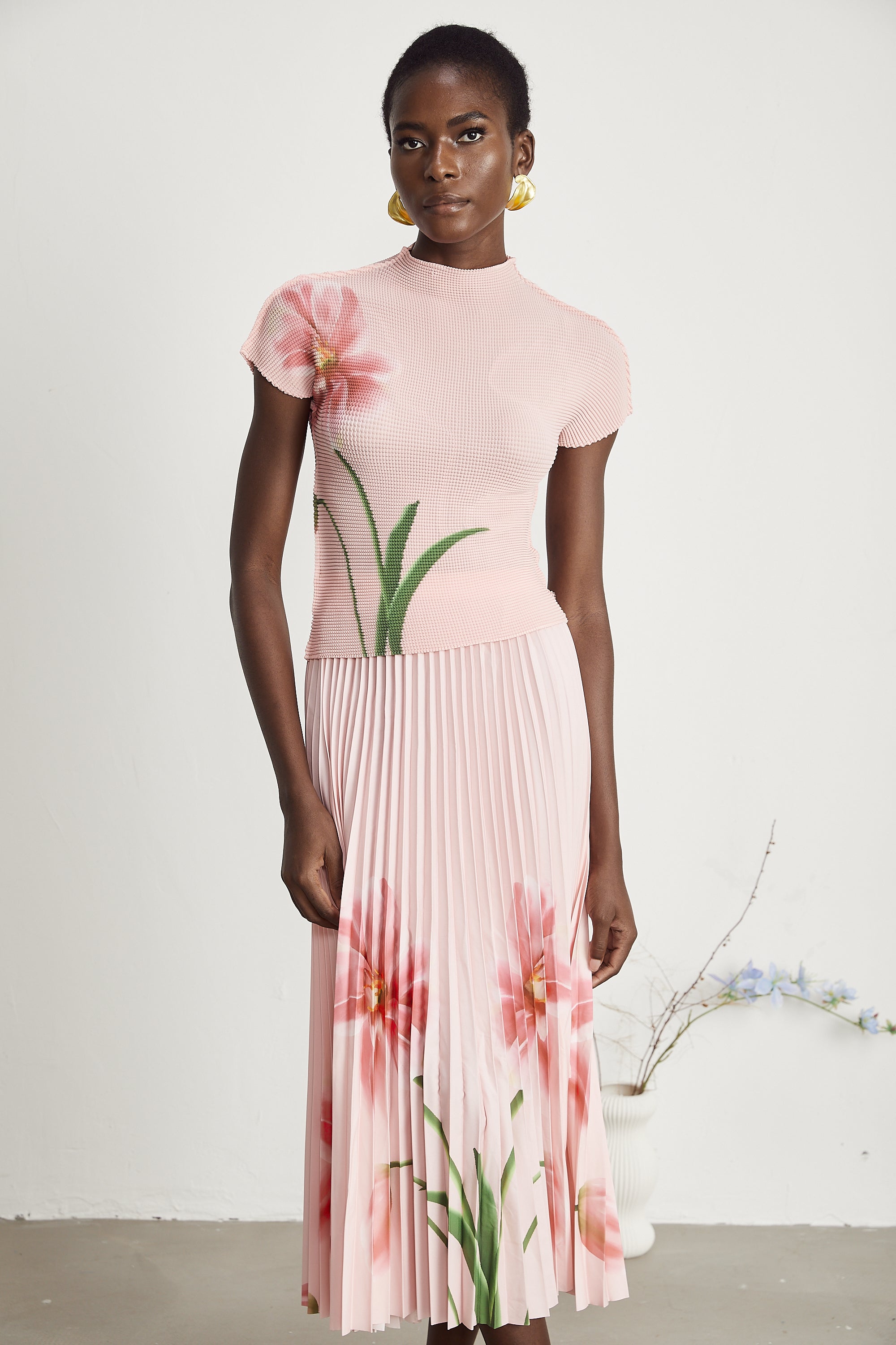 Justine floral-print stretch top & skirt matching set