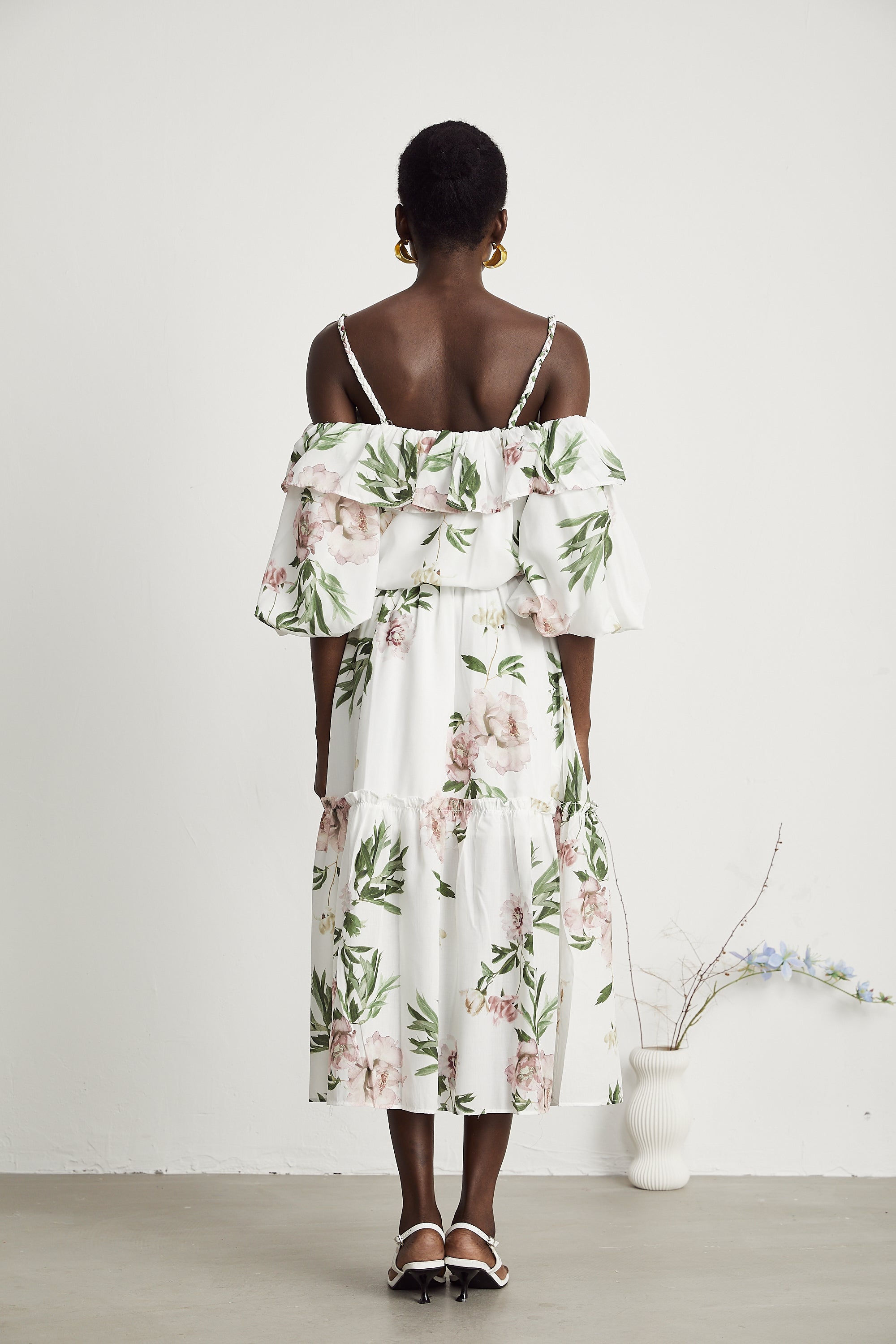 Solène floral-print ruffled top & skirt matching set