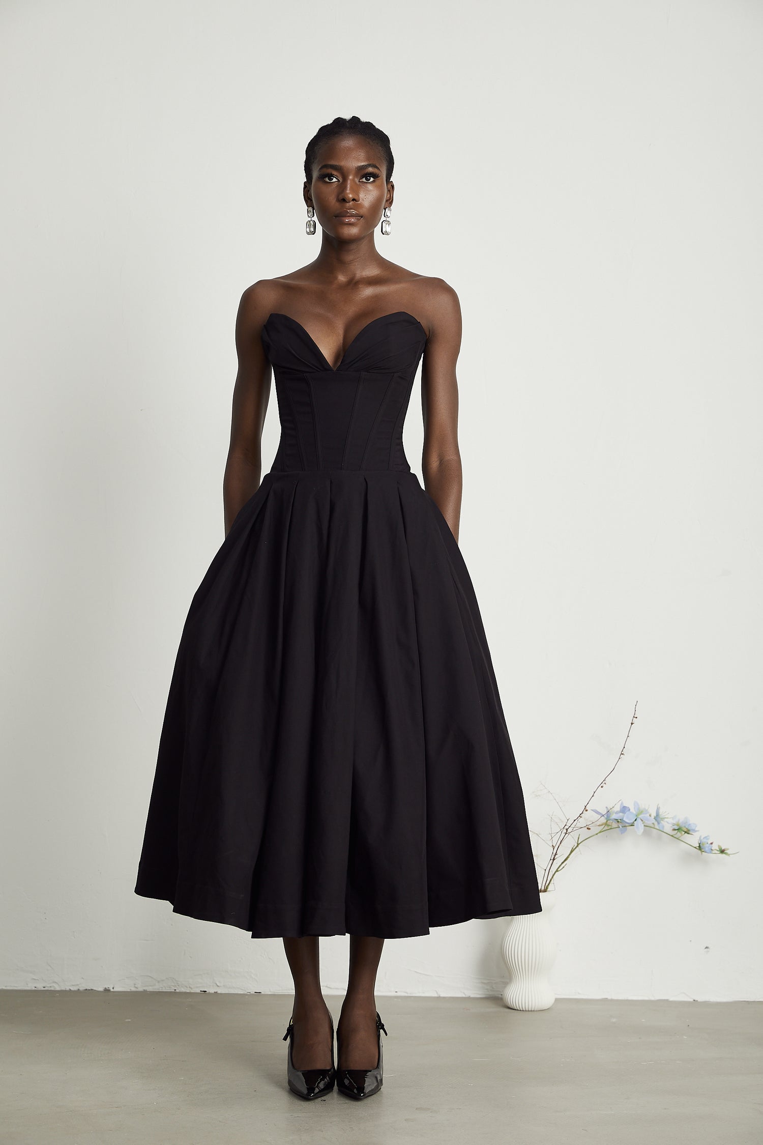 Off Shoulder Draped Corset Cocktail Midi Dress - White main image 1