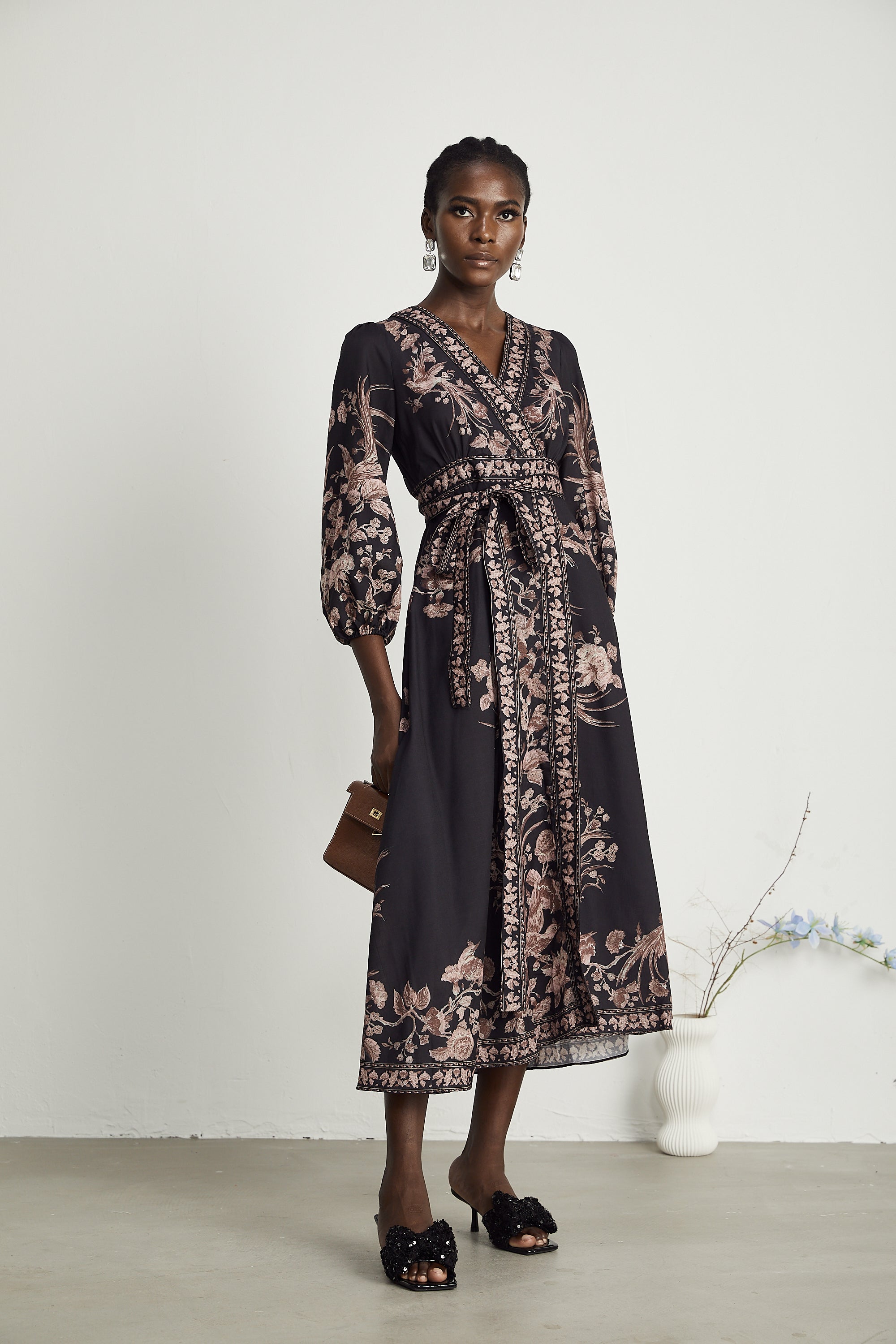 Apolline V-neck floral-printed midi dress