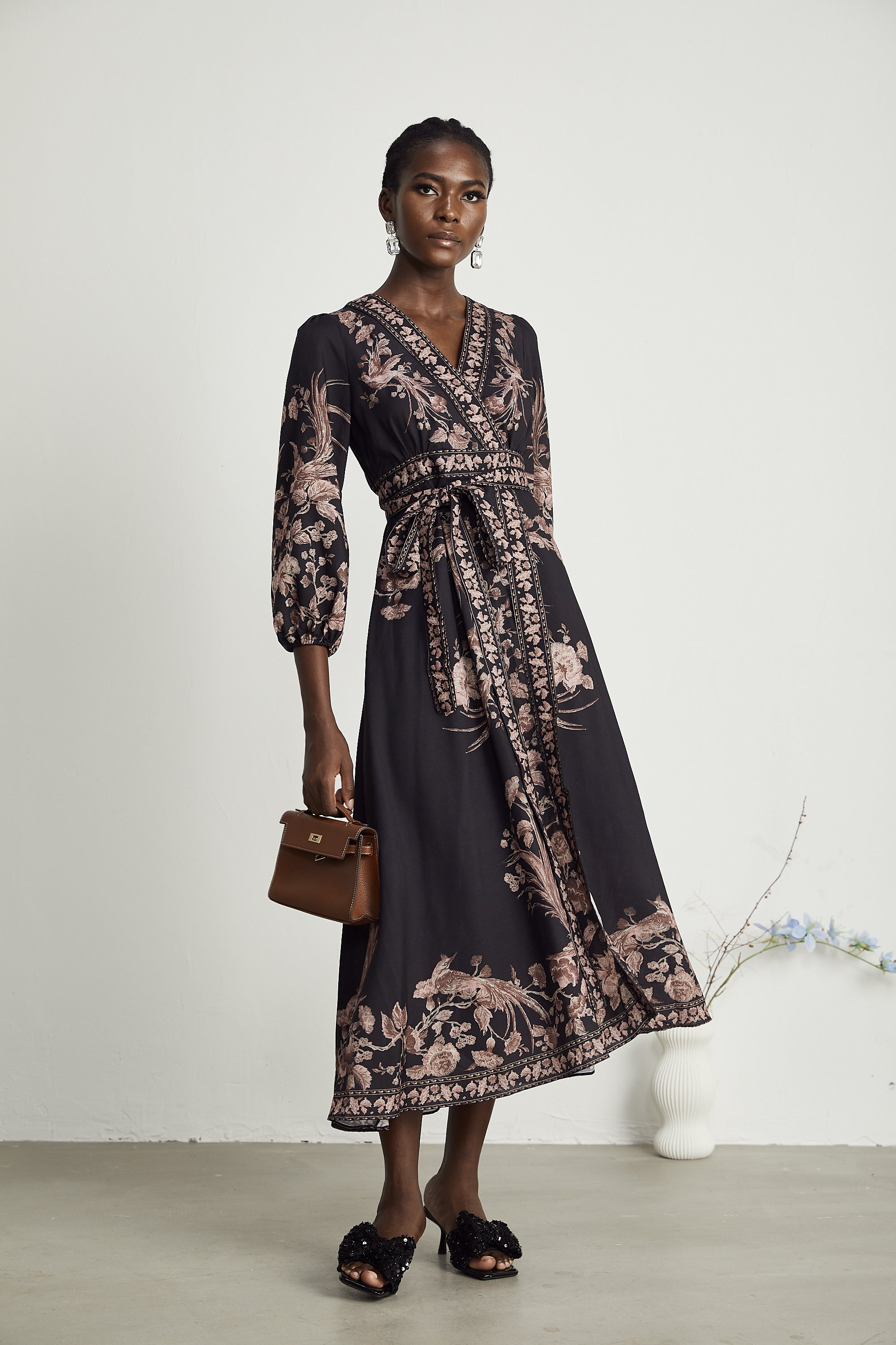 Apolline V-neck floral-printed midi dress