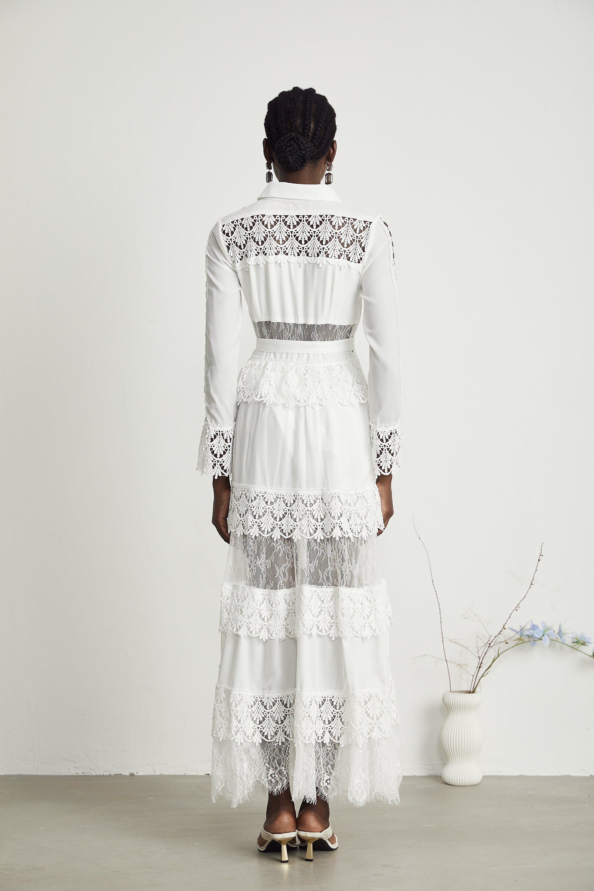 Toulouse lace panelled maxi dress