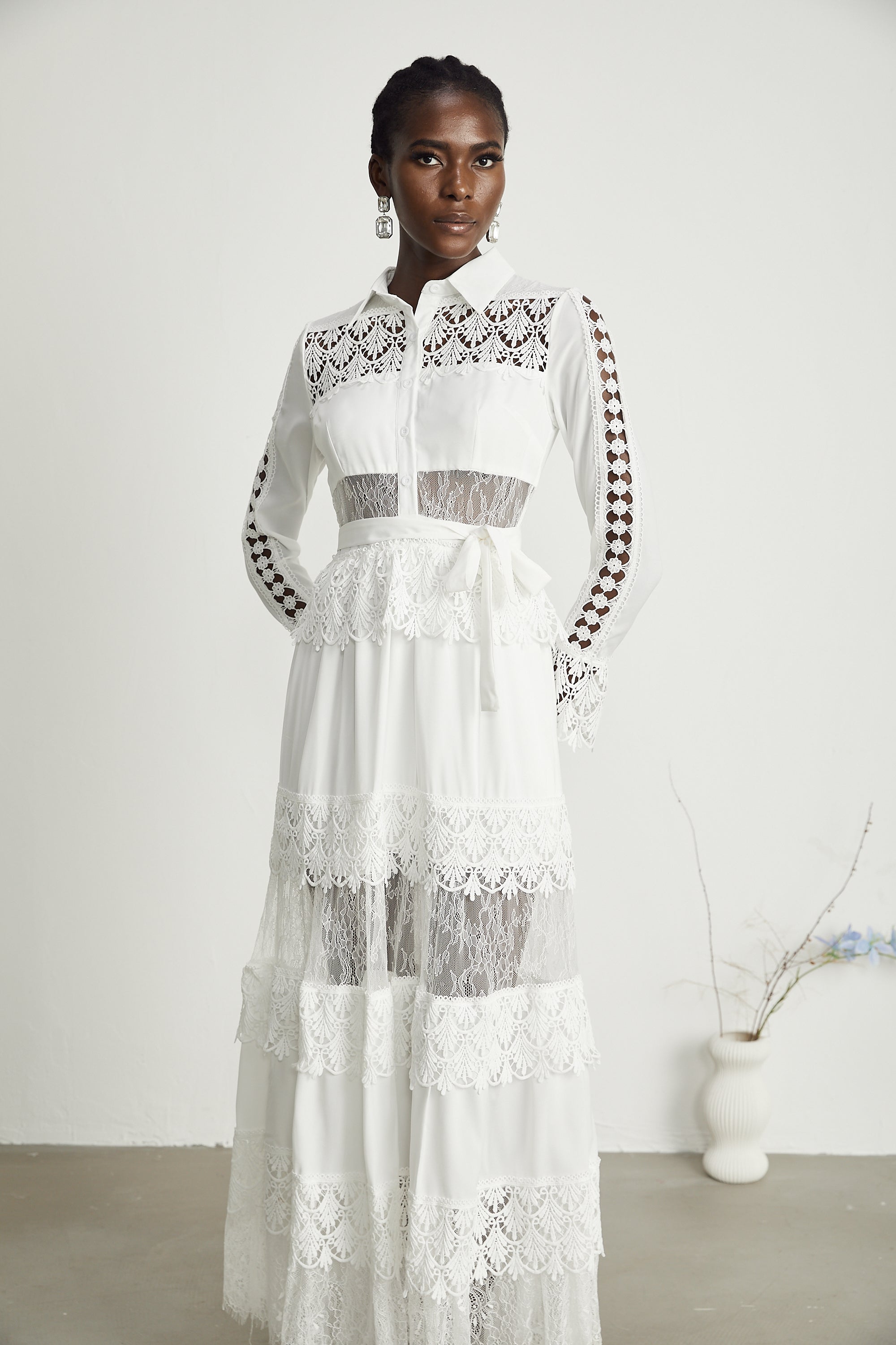Toulouse lace panelled maxi dress