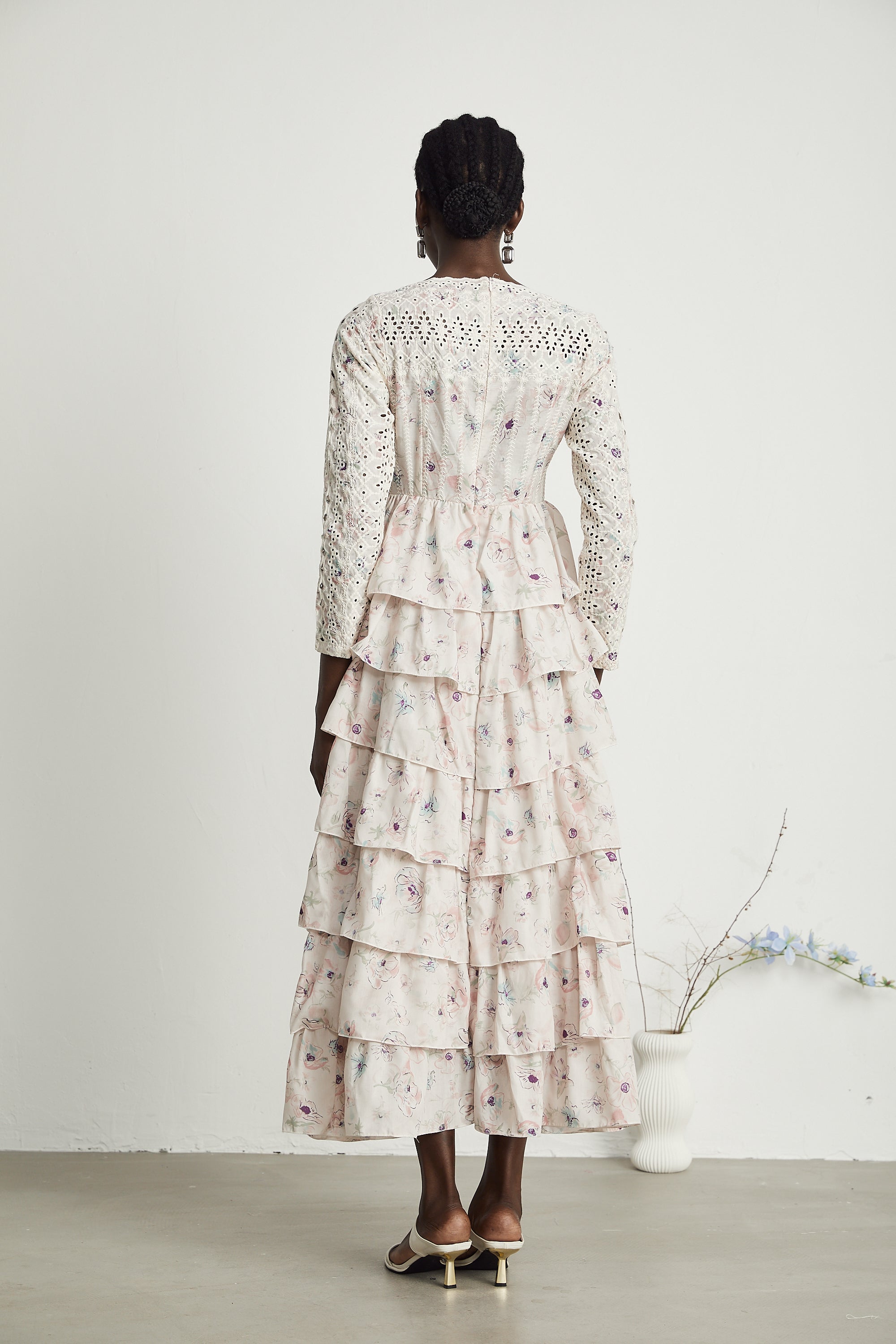 Vesper floral-print tiered gown