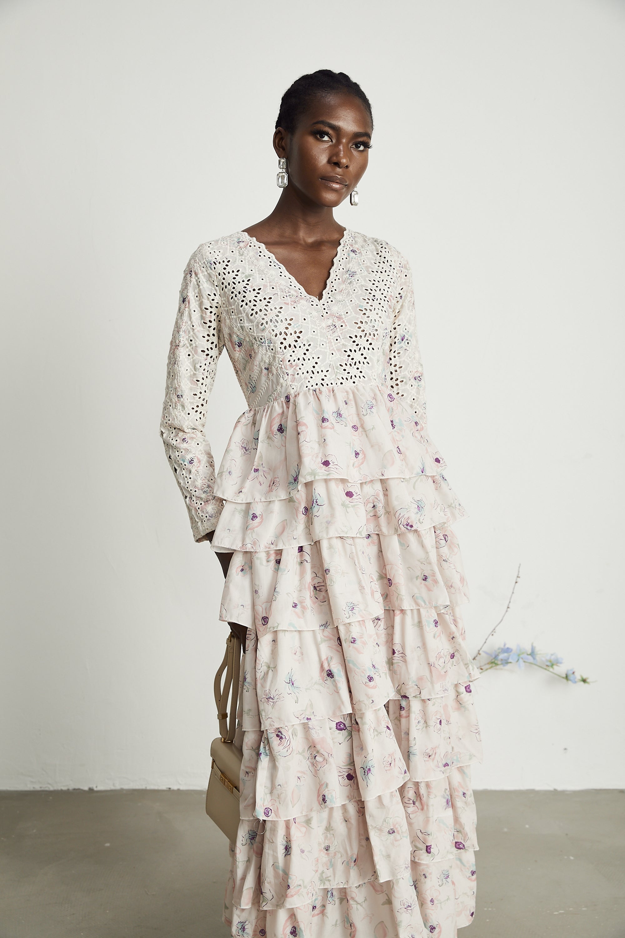 Vesper floral-print tiered gown