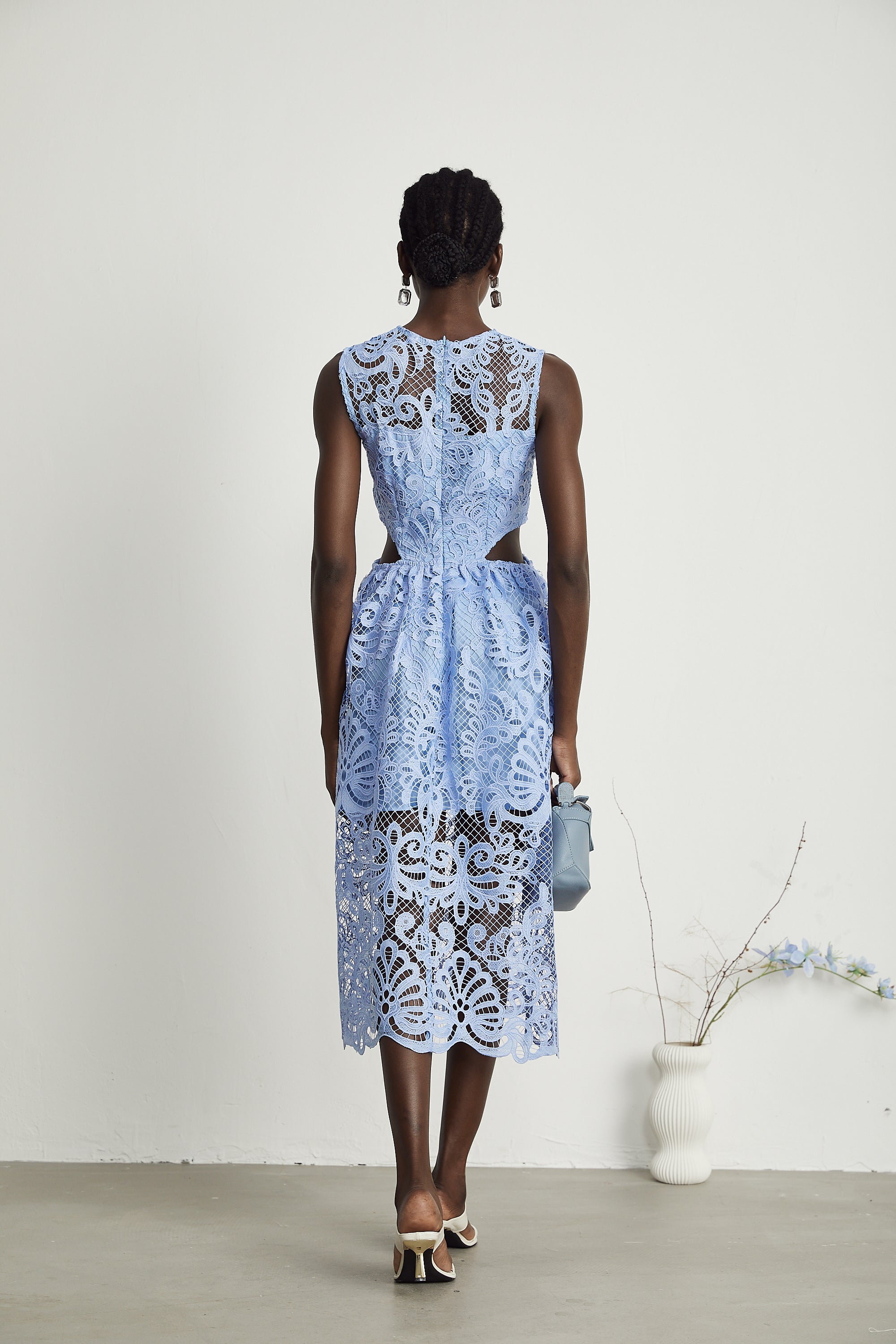 Zoë floral-embroidered semi-sheer midi dress