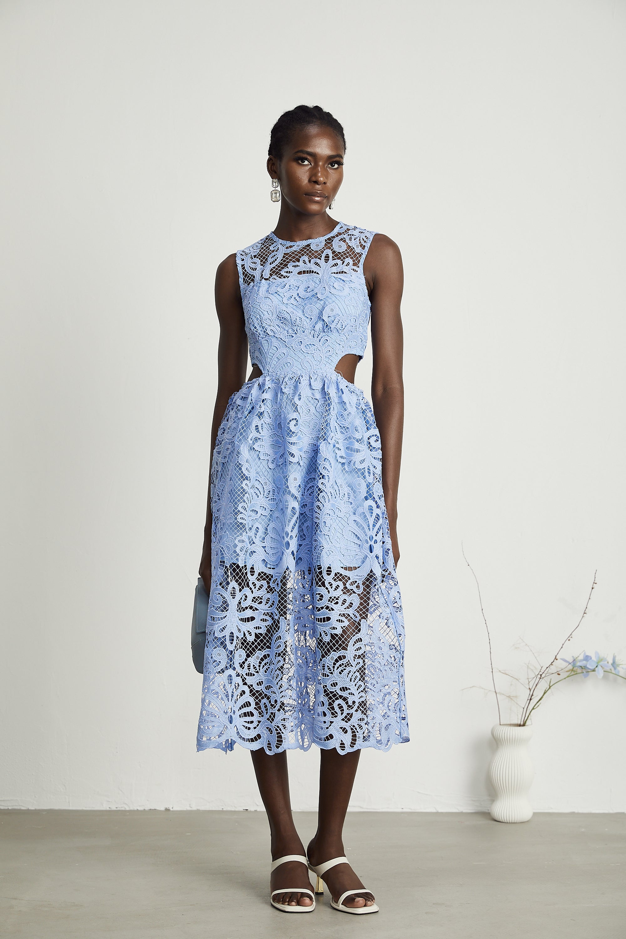 Zoë floral-embroidered semi-sheer midi dress