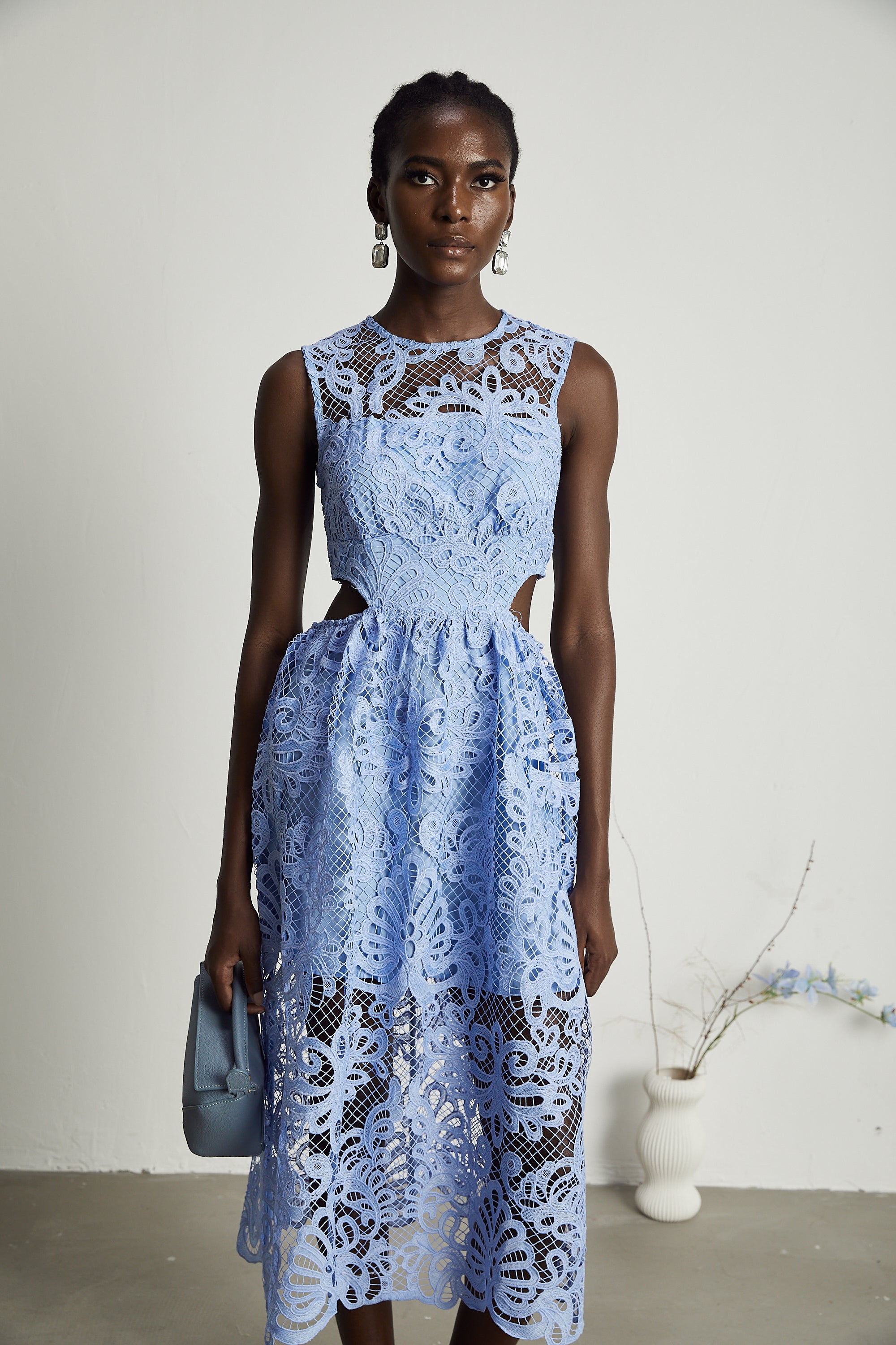 Zoë floral-embroidered semi-sheer midi dress