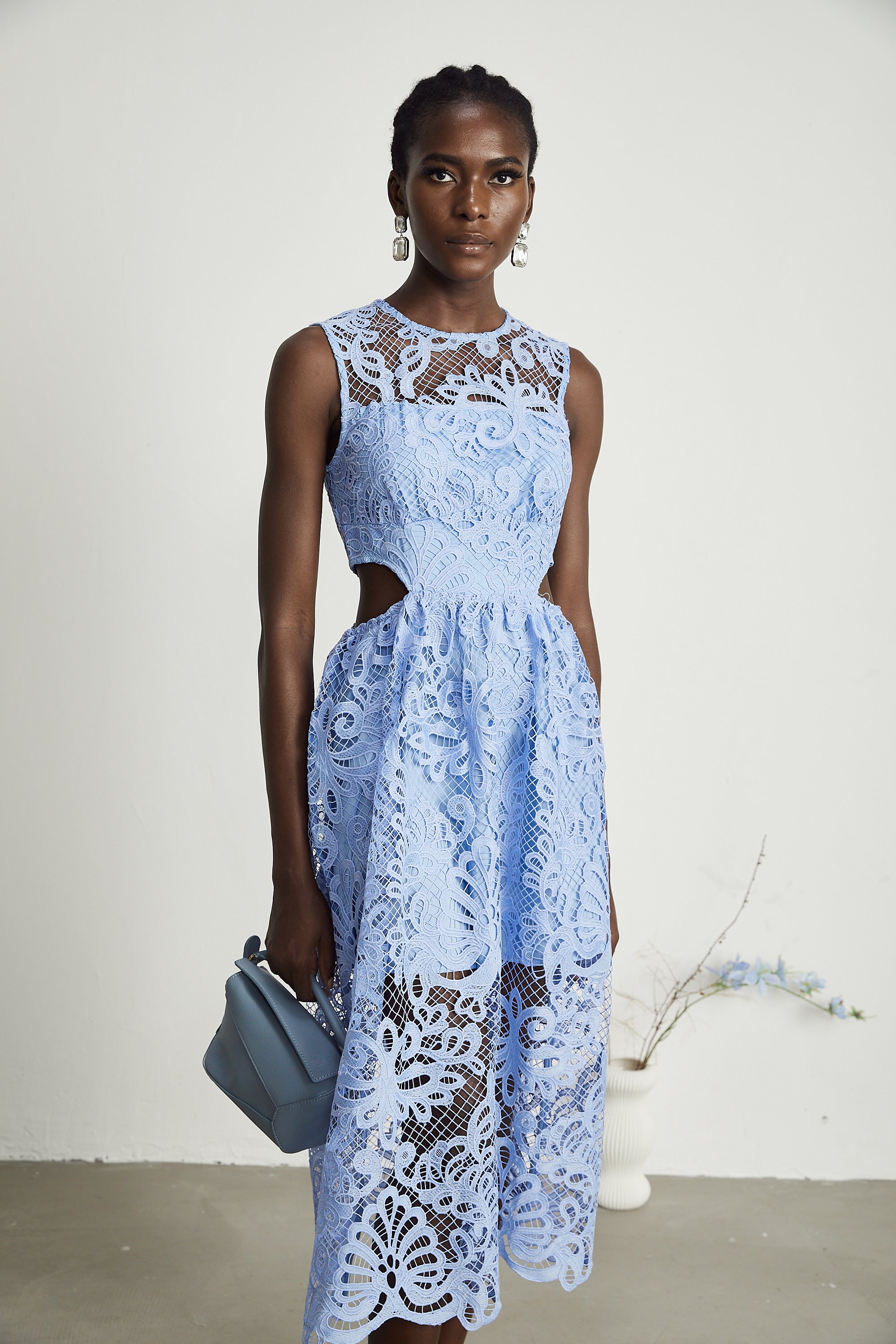 Zoë floral-embroidered semi-sheer midi dress