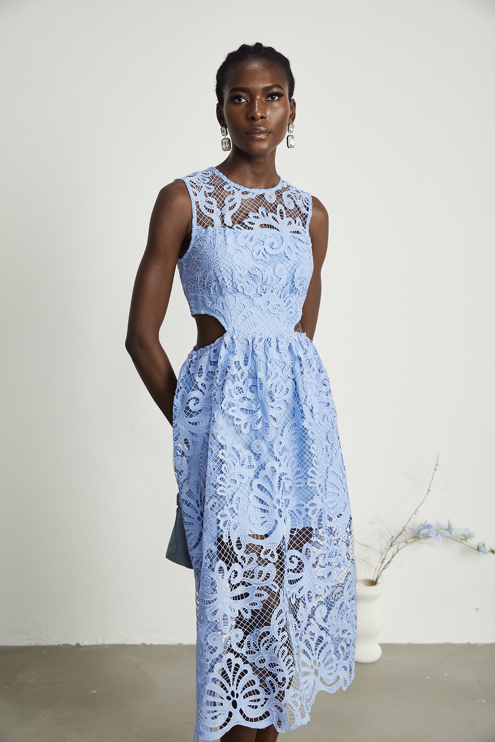 Zoë floral embroidered semi-sheer midi dress